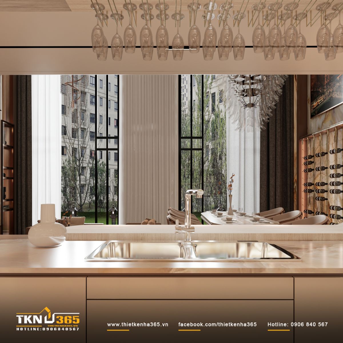 Kh&ocirc;ng gian bếp t&acirc;n cổ điển tiết chế, hướng đến trải nghiệm sử dụng bền vững v&agrave; dễ chịu trong sinh hoạt h&agrave;ng ng&agrave;y