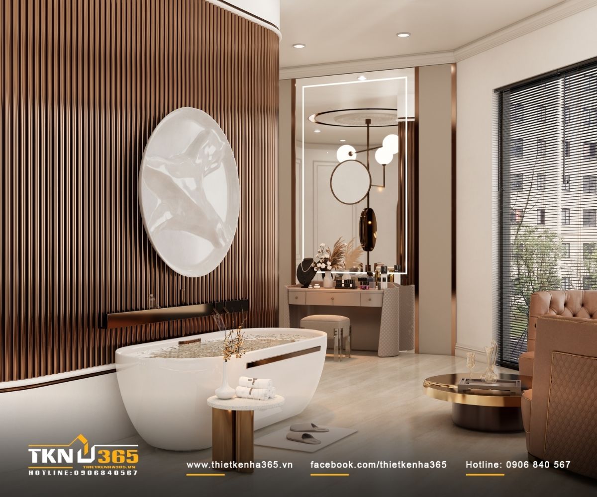 Bồn tắm v&agrave; phụ kiện tối giản, bố tr&iacute; vừa đủ cho trải nghiệm nghỉ ngơi, kh&ocirc;ng l&agrave;m lo&atilde;ng c&ocirc;ng năng sử dụng