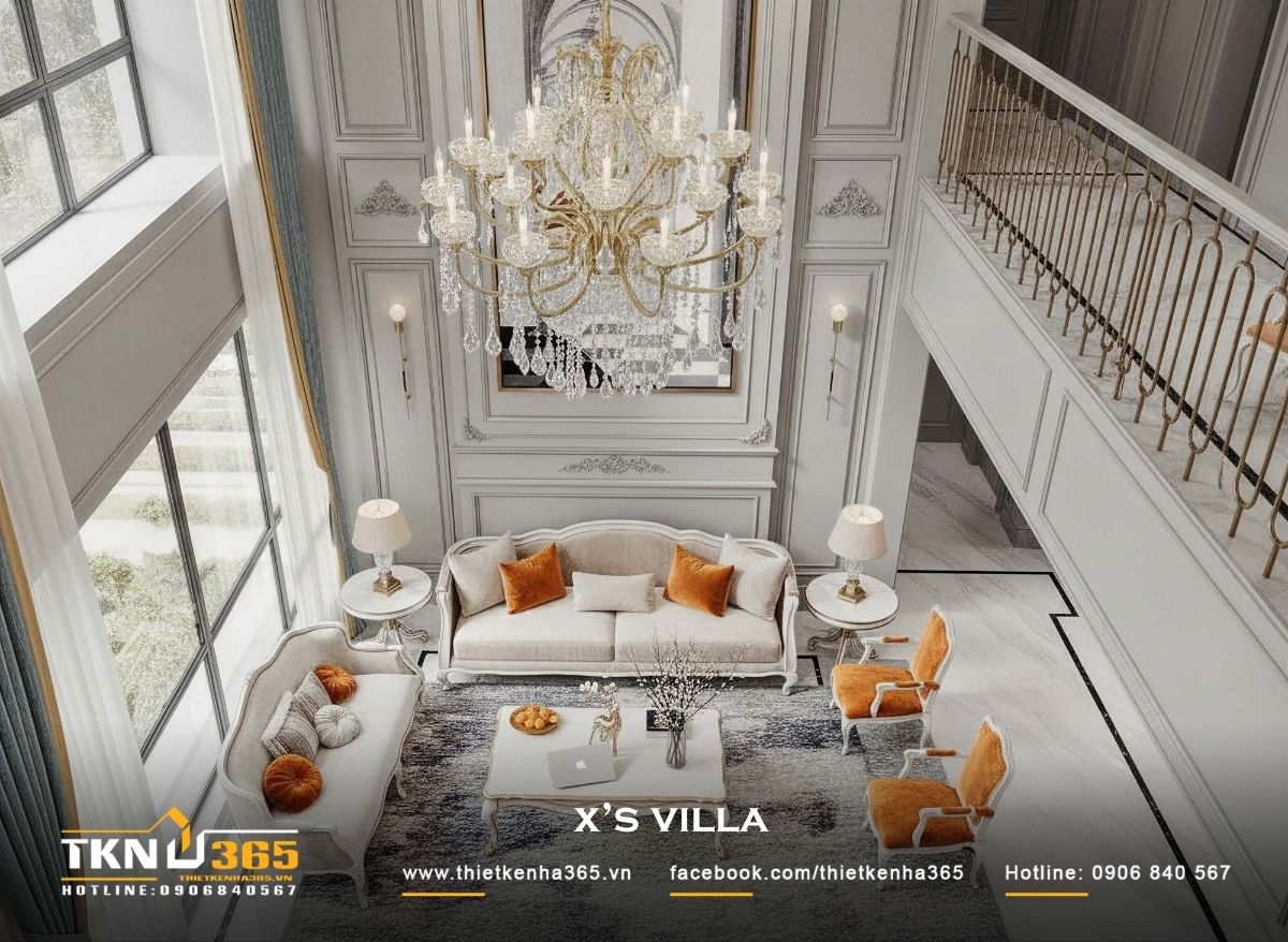 Đ&egrave;n ch&ugrave;m pha l&ecirc; treo đ&uacute;ng t&acirc;m, đ&oacute;ng vai tr&ograve; điểm nhấn thị gi&aacute;c v&agrave; kết nối trục đứng của kh&ocirc;ng gian th&ocirc;ng tầng