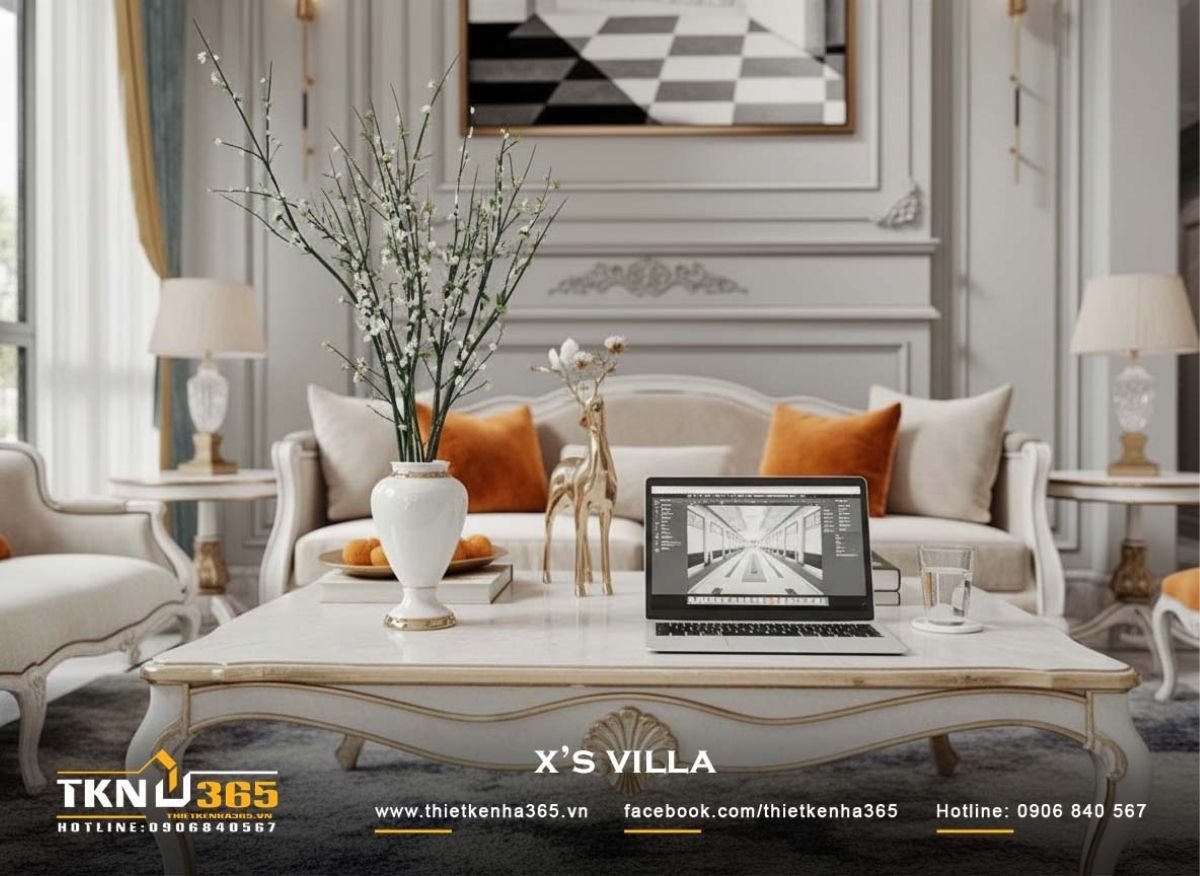 Chi tiết trang tr&iacute; lựa chọn tiết chế, ưu ti&ecirc;n đường cong mềm v&agrave; tỷ lệ vừa phải, gi&uacute;p ph&ograve;ng kh&aacute;ch giữ vẻ sang trọng bền vững