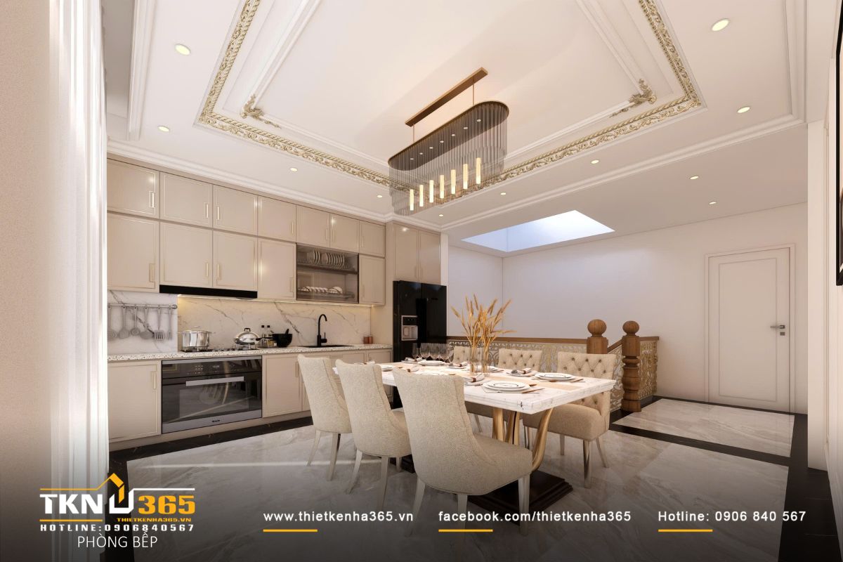 Sự liên thông giữa bếp - ăn và sân thượng, giúp không gian luôn có độ mở cần thiết, phù hợp với nhịp sống gia đình ở đô thị