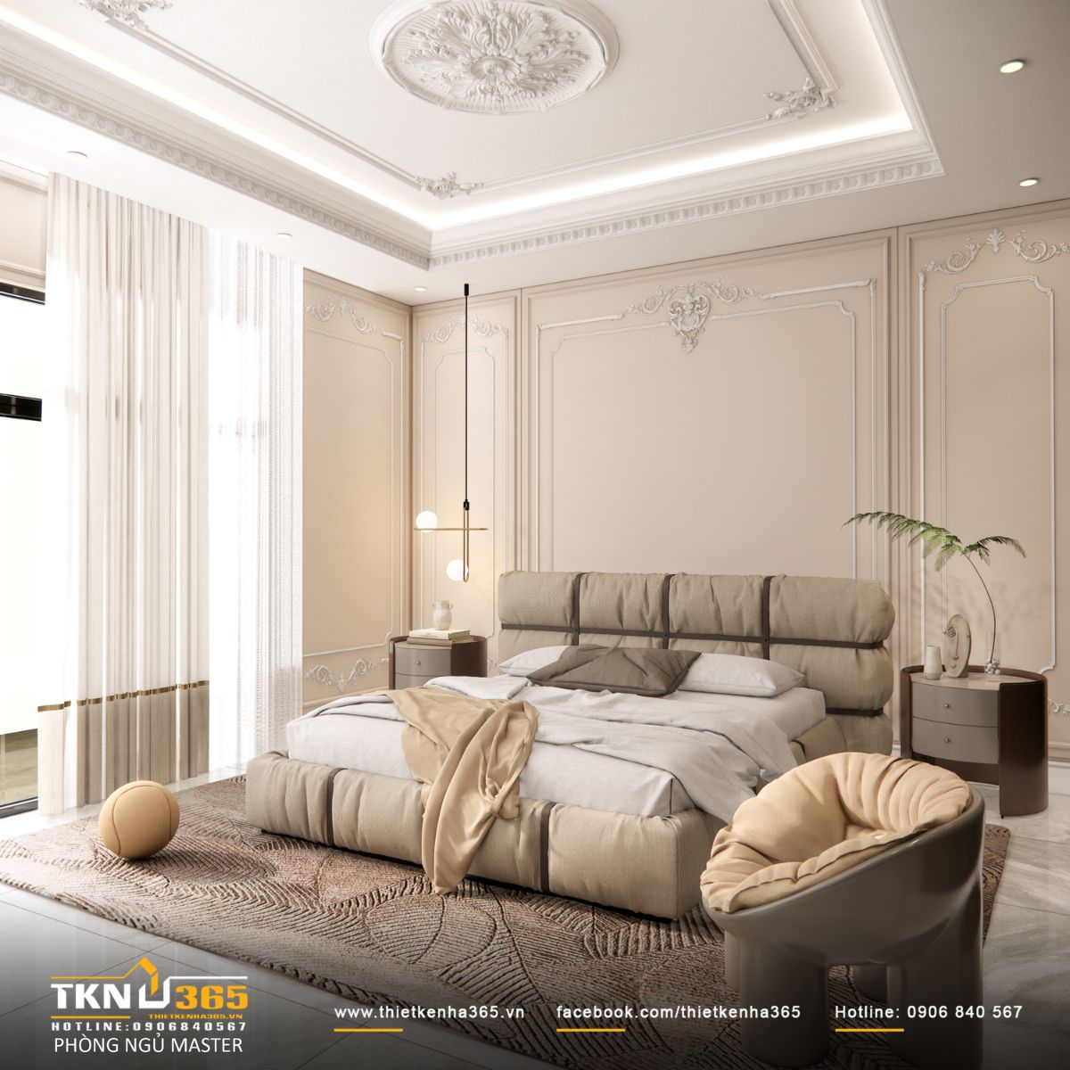 Ánh sáng dịu kết hợp rèm vải hai lớp, cho phép điều tiết linh hoạt theo từng thời điểm trong ngày