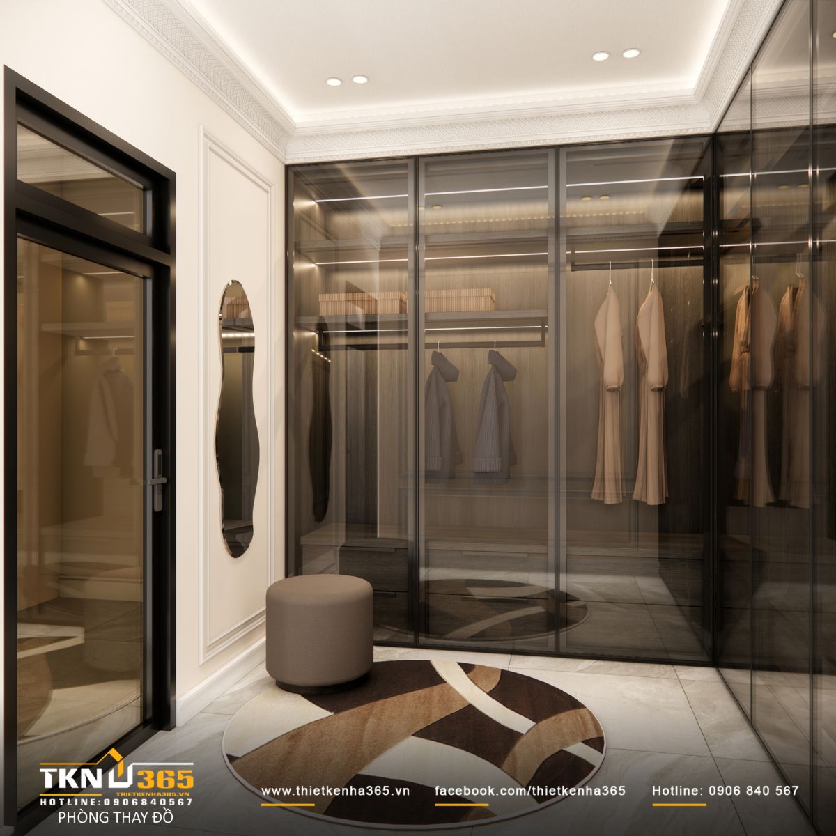 Ánh sáng gián tiếp tích hợp trong tủ, hỗ trợ lưu trữ khoa học, giữ vẻ đẹp sang trọng tinh tế mà không phô trương