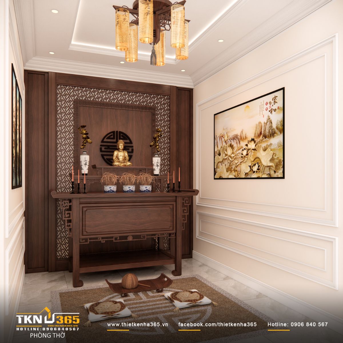 Nội thất gỗ tông trầm với bố cục gọn gàng, tạo cảm giác ấm cúng và cân bằng thị giác