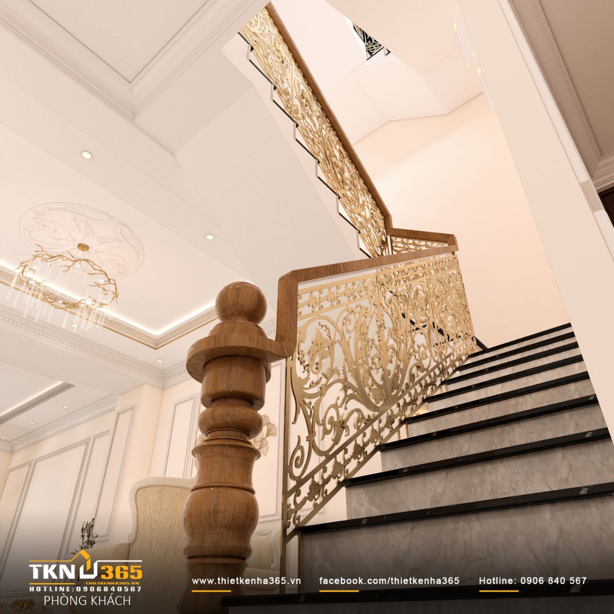 Chi tiết kim loại ánh kim sử dụng có kiểm soát, đủ để nhấn nét tân cổ điển và giữ cảm giác ấm áp, sang trọng mà không lấn át không gian chung