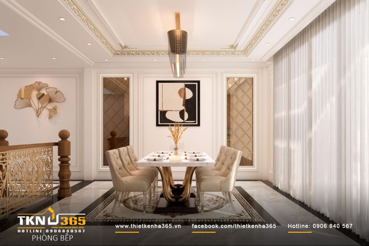 Ánh sáng tự nhiên được khai thác qua hệ cửa kính lớn, giúp khu vực bếp - ăn luôn thoáng đãng và dễ chịu