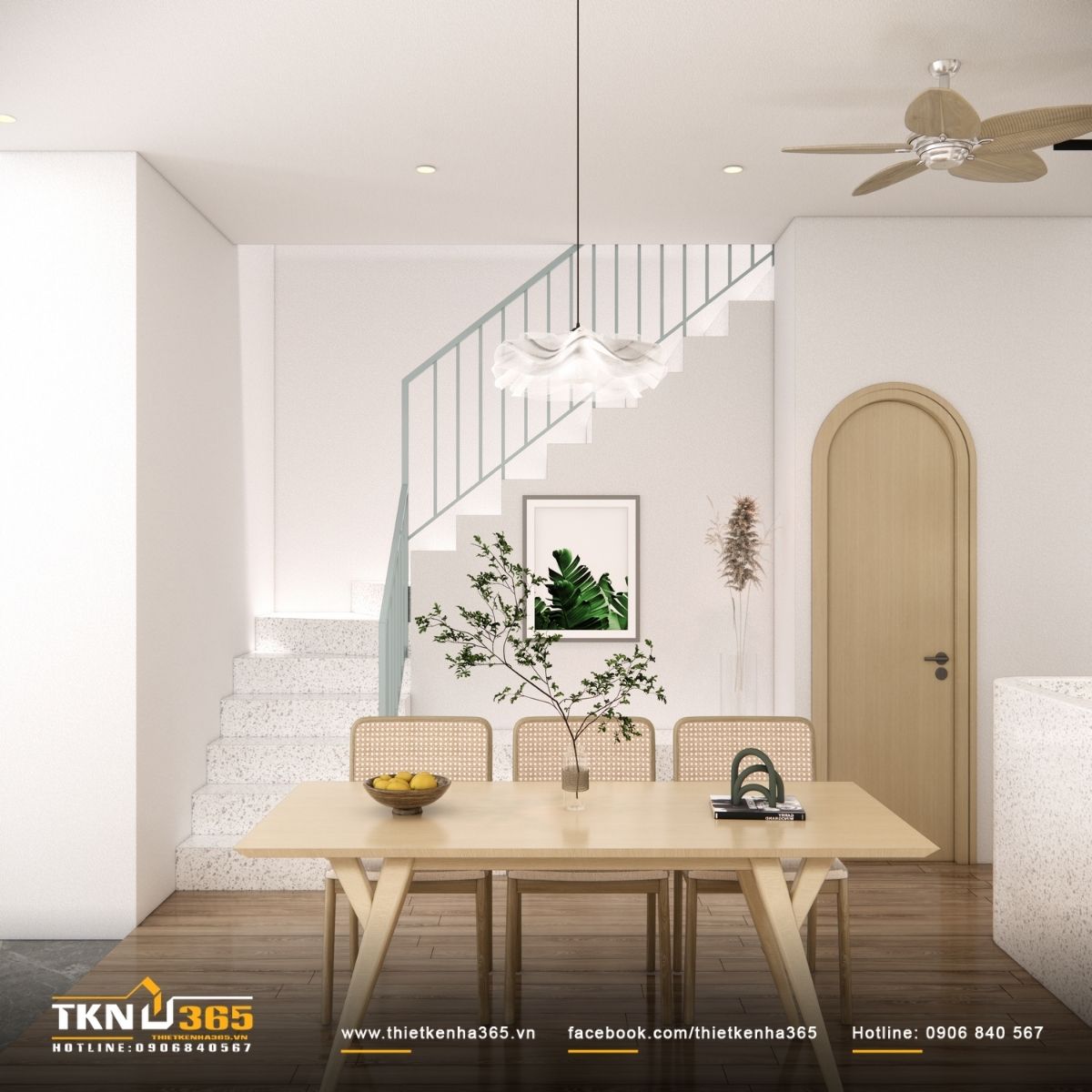 Bố cục b&agrave;n ghế gọn g&agrave;ng, c&acirc;n đối, tạo sự th&ocirc;ng tho&aacute;ng cho trục di chuyển trong kh&ocirc;ng gian ph&ograve;ng kh&aacute;ch li&ecirc;n th&ocirc;ng