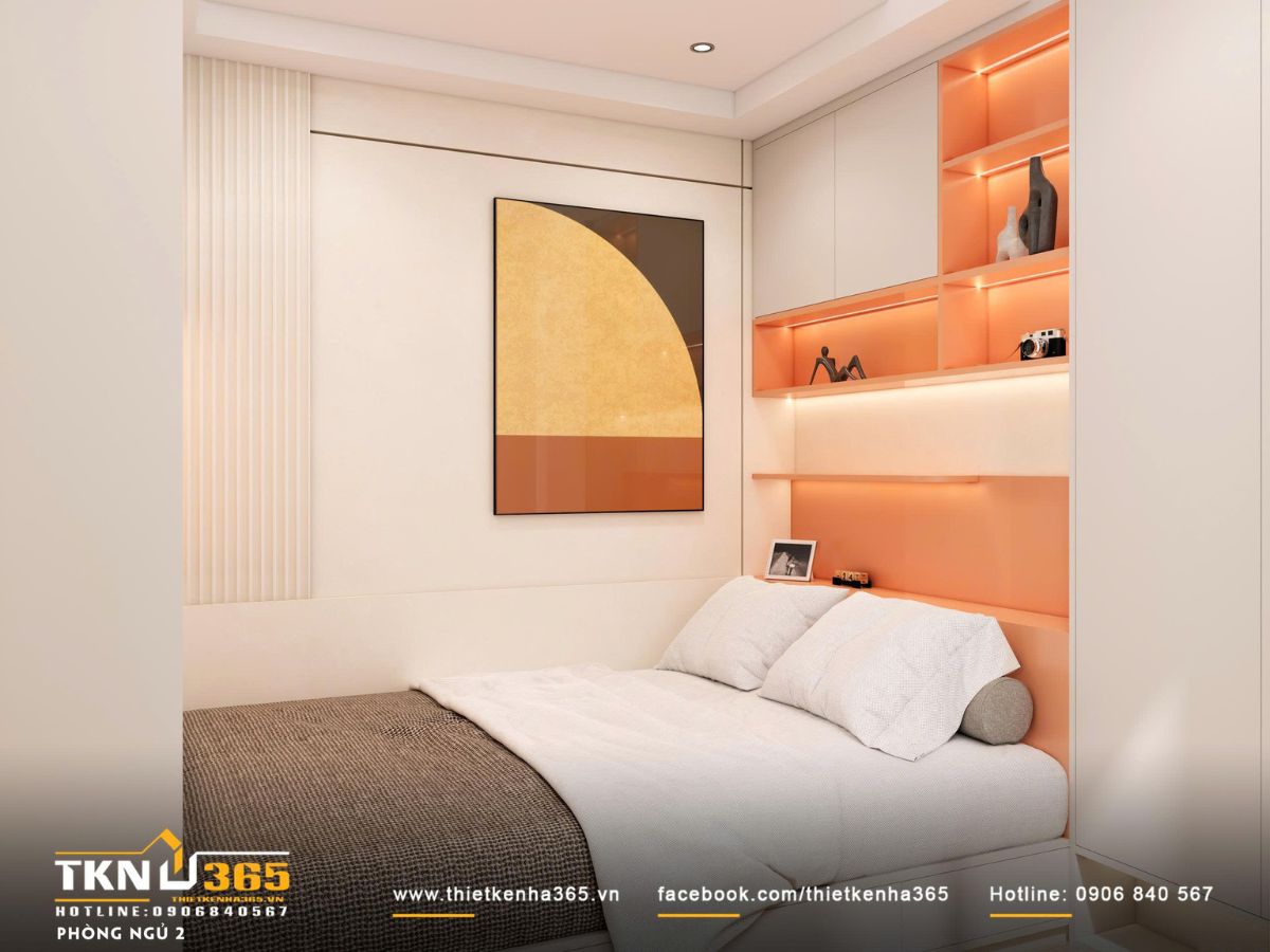 &Aacute;nh s&aacute;ng hắt ấm kết hợp tranh treo tường gi&uacute;p kh&ocirc;ng gian giữ được điểm nhấn m&agrave; kh&ocirc;ng g&acirc;y nặng nề