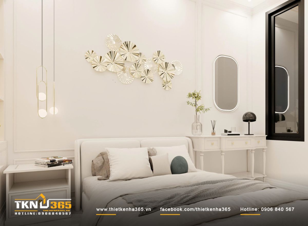 Vải bọc mềm mại, gam be - trắng chủ đạo v&agrave; điểm nhấn kim loại nhẹ mang đến cảm gi&aacute;c thư th&aacute;i, ph&ugrave; hợp cho kh&ocirc;ng gian nghỉ ngơi