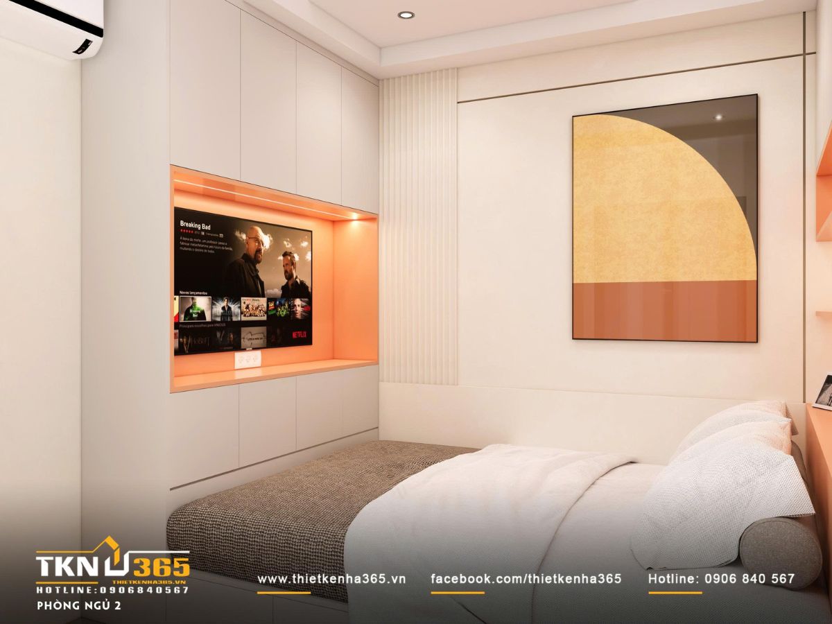 Bố cục nội thất r&otilde; r&agrave;ng, giữ khoảng trống hợp l&yacute; để ph&ograve;ng ngủ lu&ocirc;n tho&aacute;ng v&agrave; dễ chịu khi sử dụng