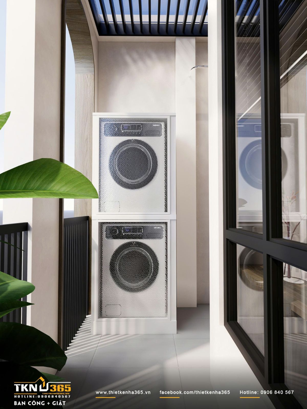 Khu vực giặt - phơi bố tr&iacute; tại ban c&ocirc;ng, đ&oacute;n s&aacute;ng v&agrave; th&ocirc;ng gi&oacute; tự nhi&ecirc;n, t&aacute;ch biệt khỏi kh&ocirc;ng gian sinh hoạt ch&iacute;nh