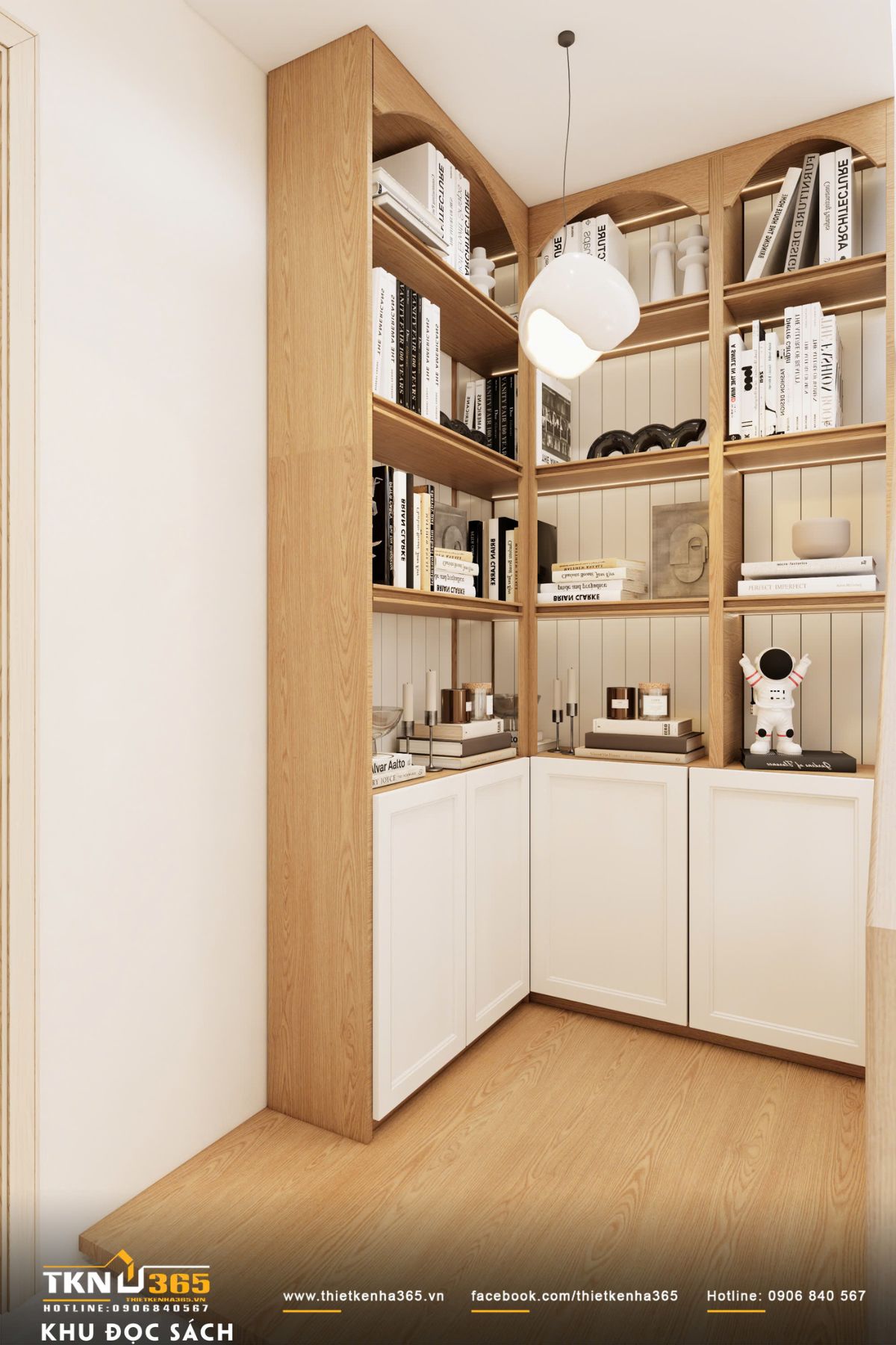 G&oacute;c đọc s&aacute;ch bố tr&iacute; cạnh cầu thang, tận dụng kh&ocirc;ng gian giao th&ocirc;ng để tạo n&ecirc;n một khoảng sinh hoạt tinh thần y&ecirc;n tĩnh, gần gũi với nhịp sống h&agrave;ng ng&agrave;y