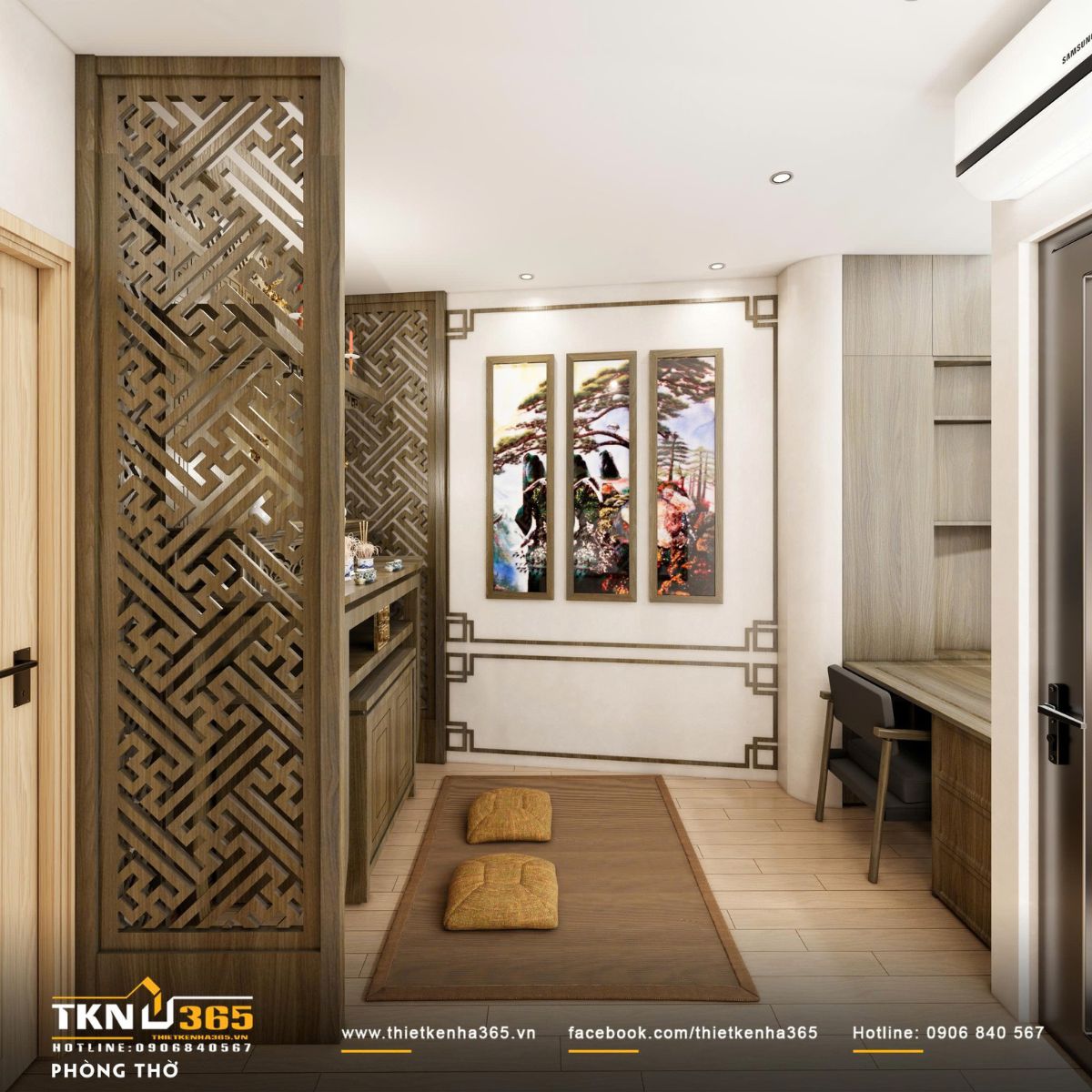 Tranh trang tr&iacute; mang chủ đề thi&ecirc;n nhi&ecirc;n được sắp đặt c&acirc;n xứng, g&oacute;p phần l&agrave;m dịu nhịp kh&ocirc;ng gian v&agrave; tăng chiều s&acirc;u thị gi&aacute;c