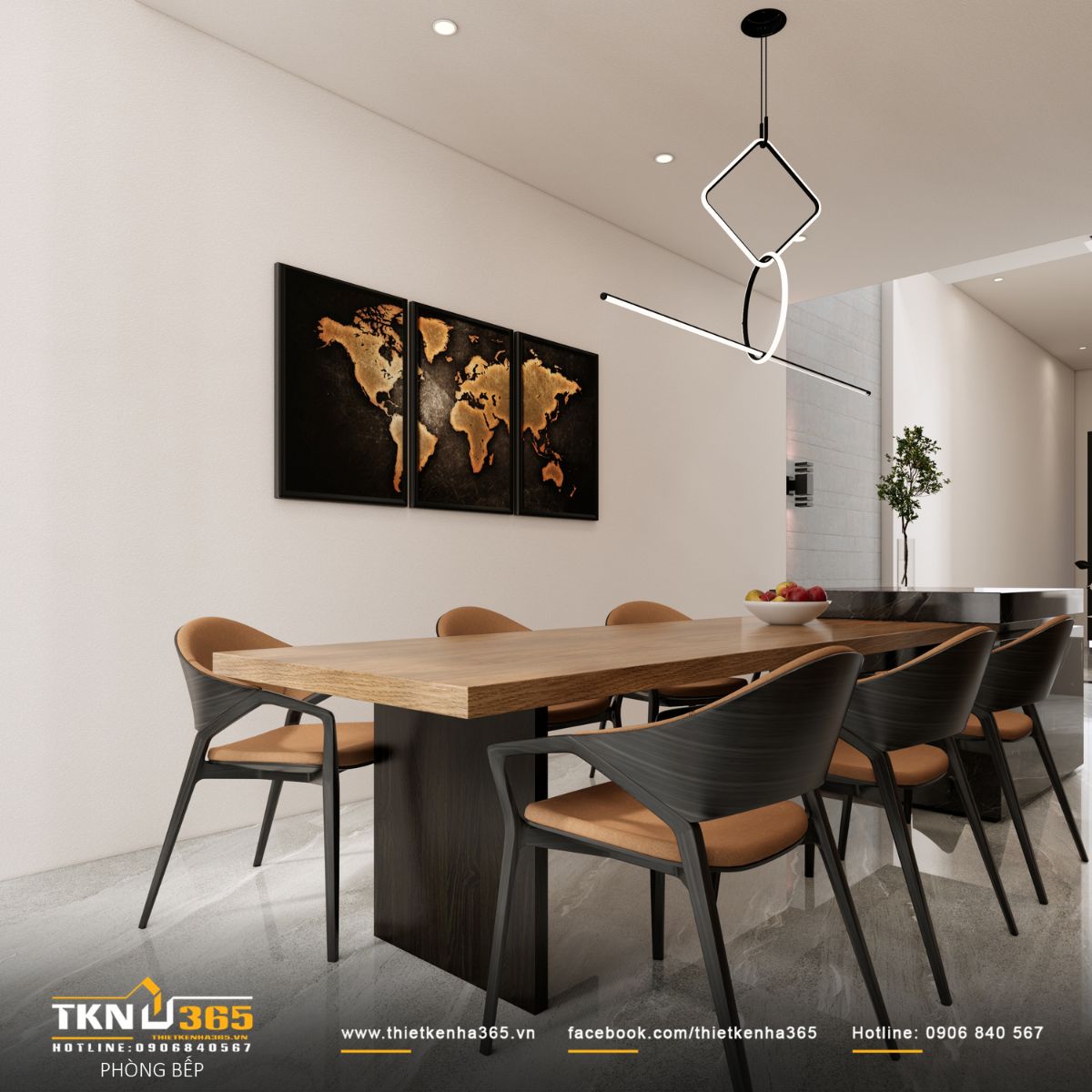 Khu vực ăn uống đặt giữa nhà, đón ánh sáng tự nhiên và duy trì sự thông suốt trong tầng trệt