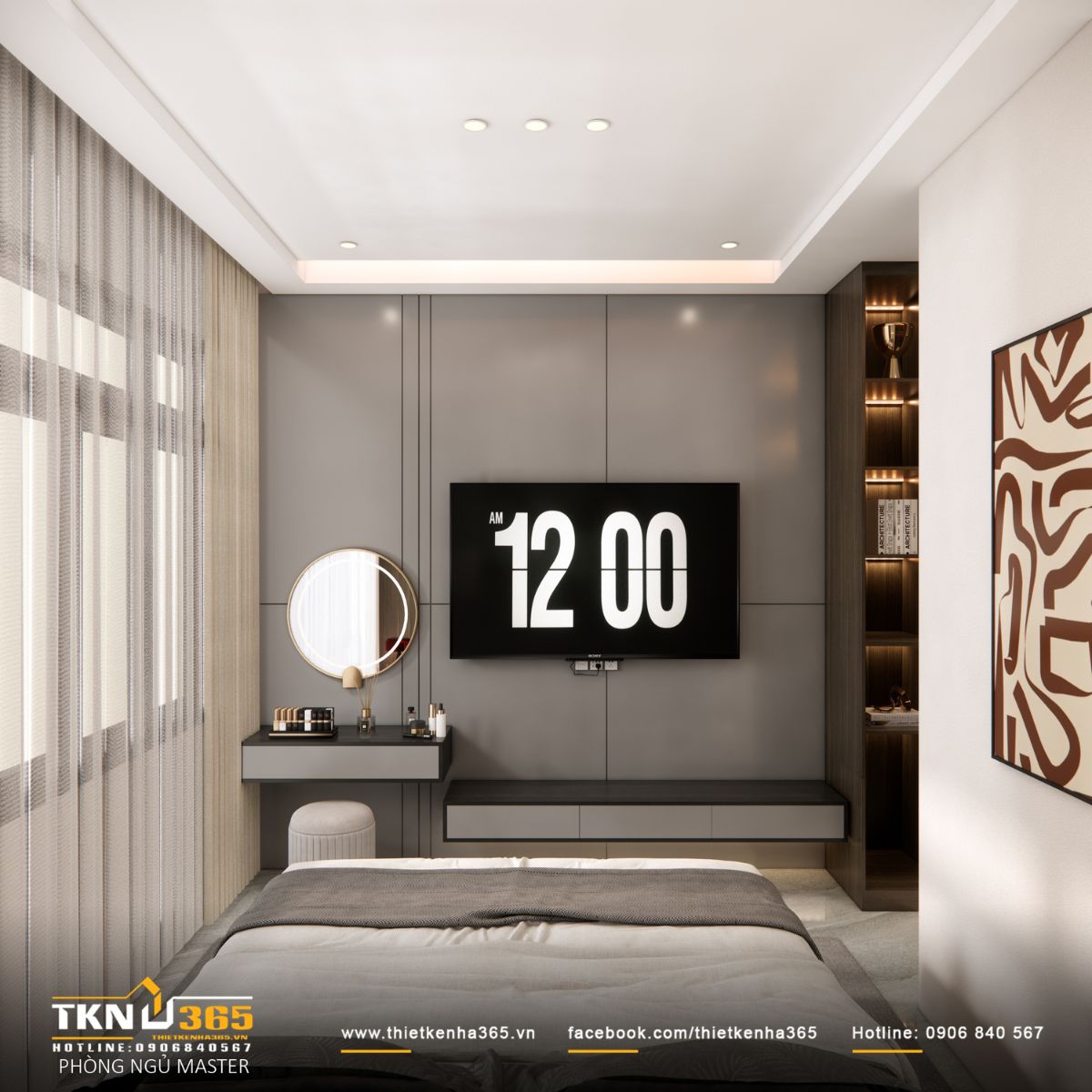 Khu vực bàn trang điểm thiết kế treo tường, giúp tối ưu diện tích và tiện dụng trong sinh hoạt