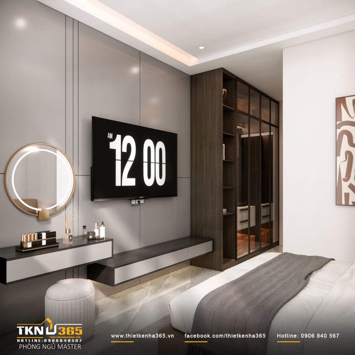 Hệ tủ quần áo kịch trần kết hợp cánh kính, tăng không gian lưu trữ đồ dùng