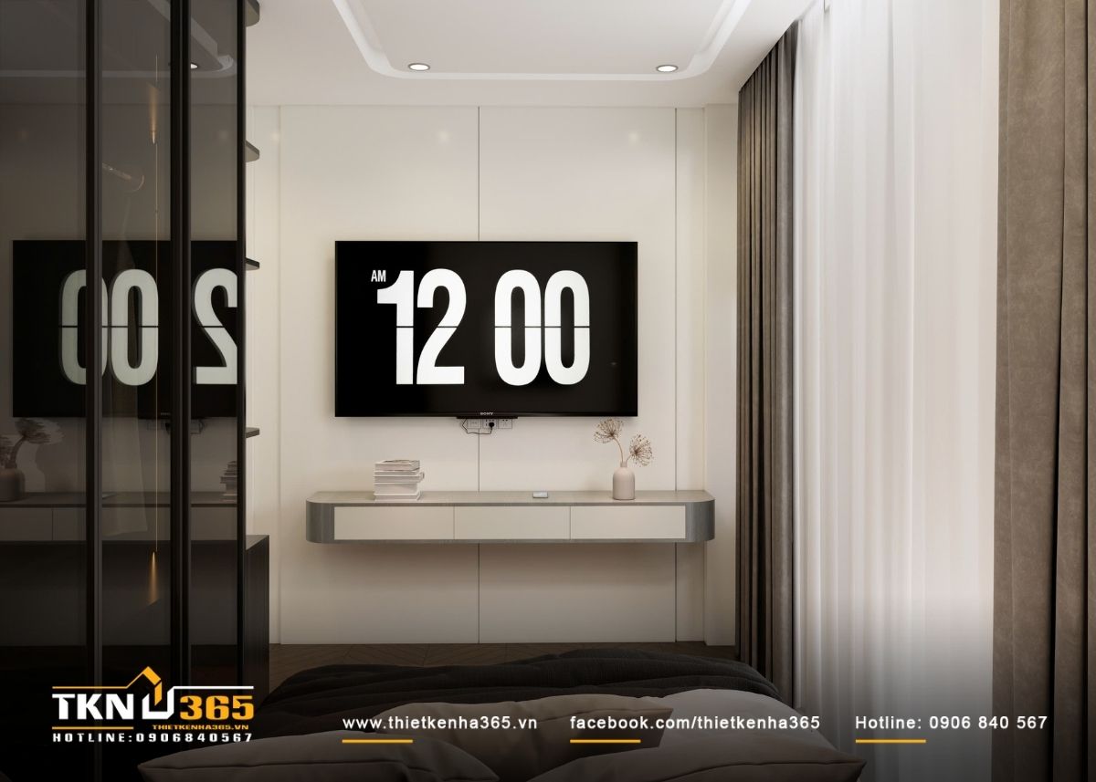 Sự tiết chế m&agrave;u sắc v&agrave; chi tiết gi&uacute;p ph&ograve;ng ngủ giữ được chiều s&acirc;u, kh&ocirc;ng ph&ocirc; trương nhưng vẫn đủ điểm nhấn để ghi nhớ