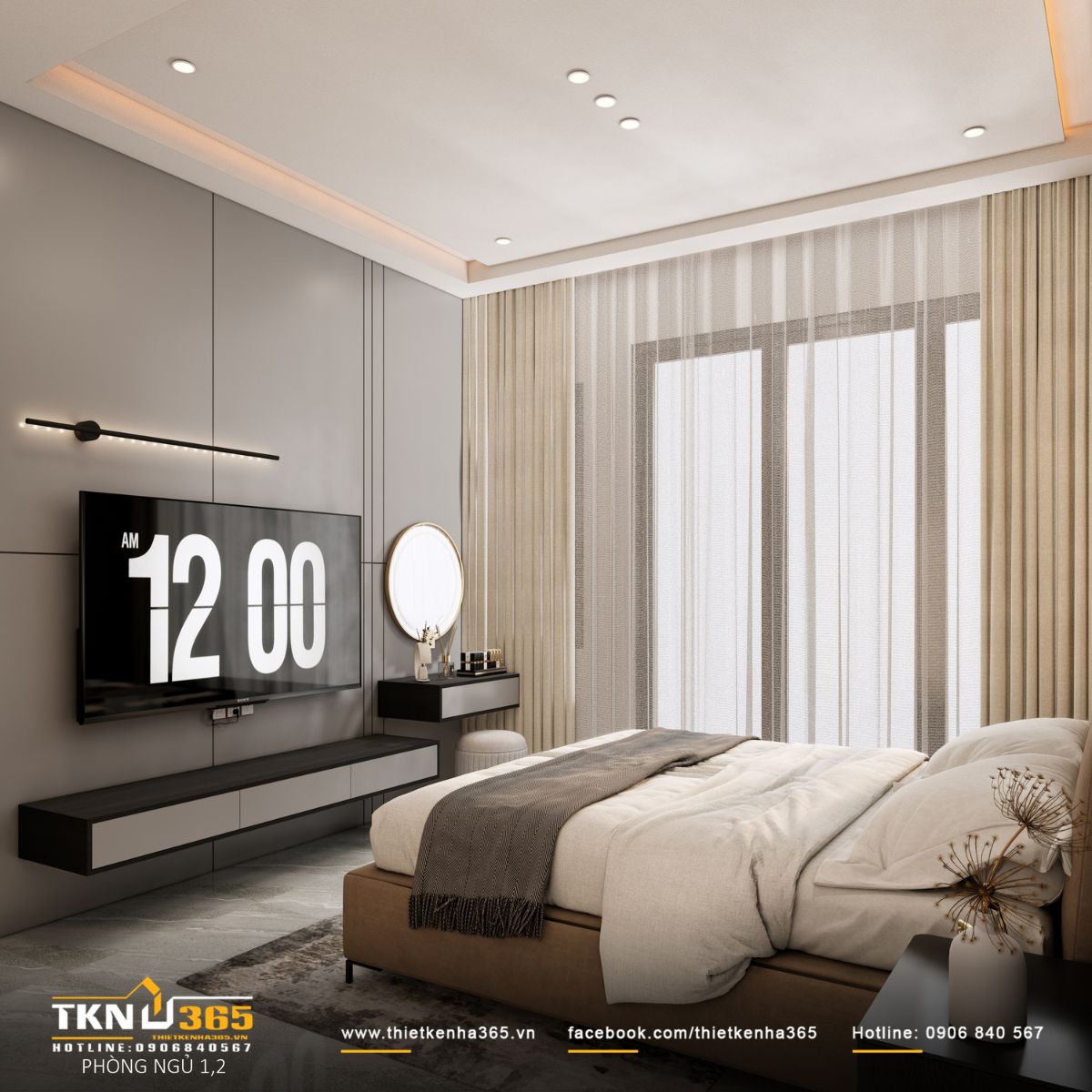 Thiết kế nội thất phòng ngủ nhà phố 4 tầng kết hợp hài hòa giữa ánh sáng tự nhiên và ánh sáng nhân tạo