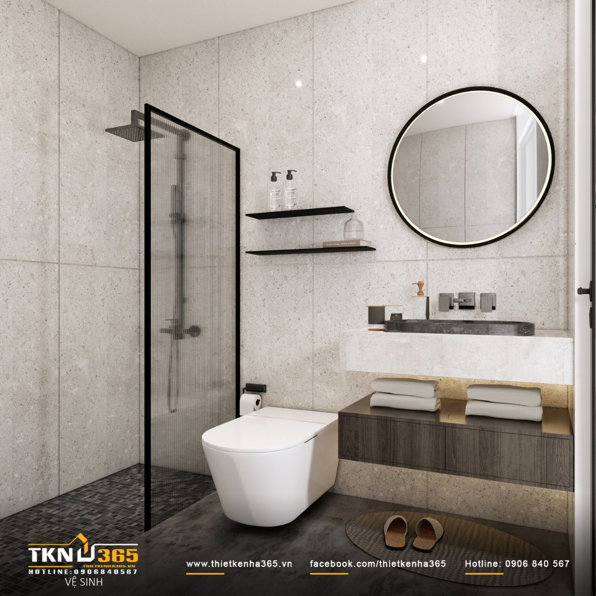 Nhà vệ sinh phân chia khu vực khô - ướt rõ ràng, đảm bảo tiện nghi trong sinh hoạt hàng ngày