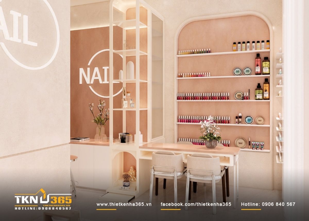 Hệ kệ trưng b&agrave;y sơn v&agrave; phụ kiện được thiết kế tối giản, sắp xếp khoa học, hỗ trợ tốt cho qu&aacute; tr&igrave;nh vận h&agrave;nh h&agrave;ng ng&agrave;y