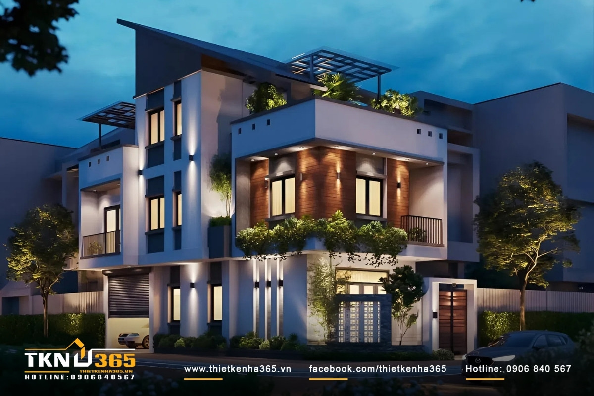 Biệt thự 3 tầng 100m2 mái lệch sở hữu vẻ đẹp thu hút và có chiều sâu