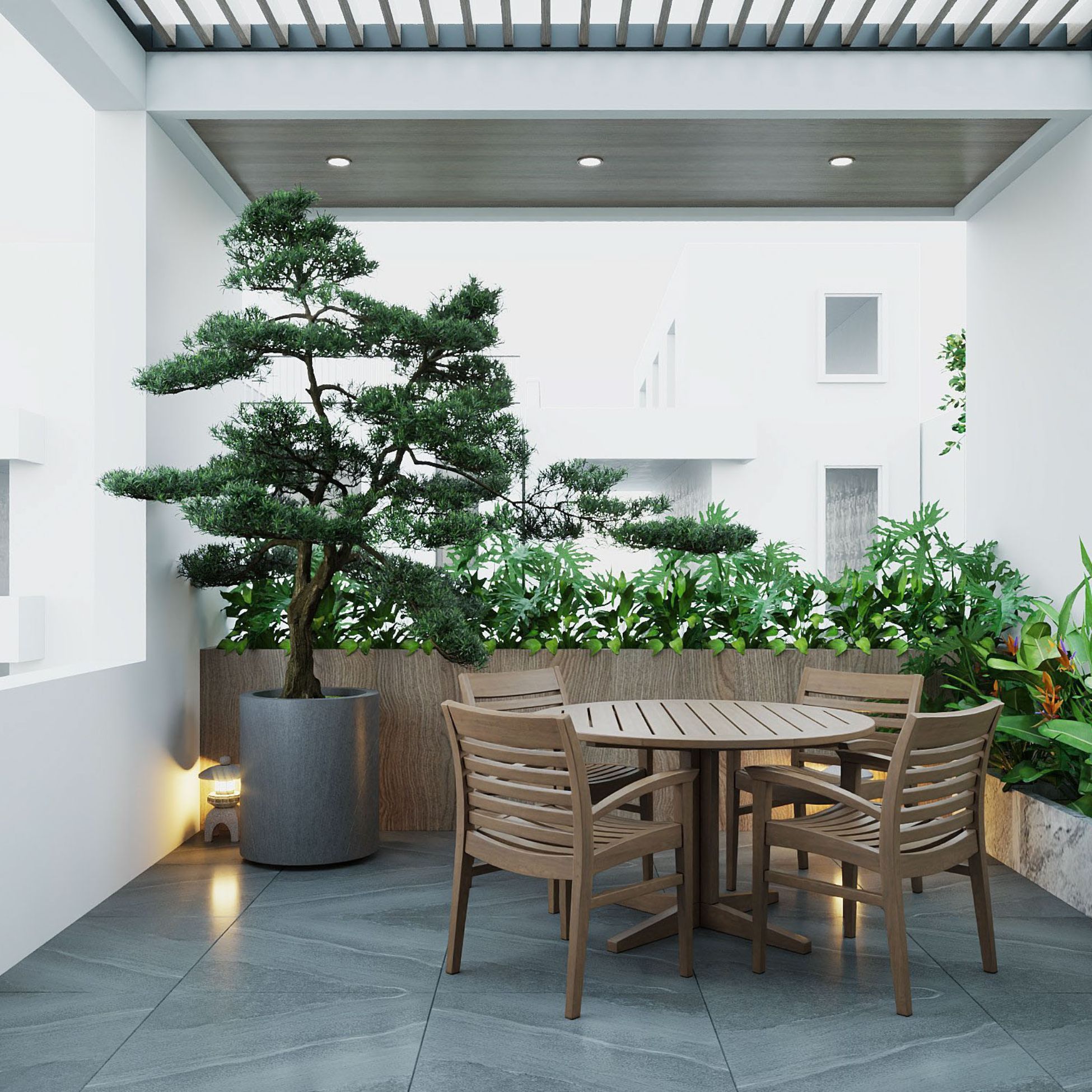 Bố trí cây xanh trên sân thượng giúp nhà phố quanh năm mát mẻ, tăng khả năng kết nối giữa con người với thiên nhiên (Ảnh: Sưu tầm)