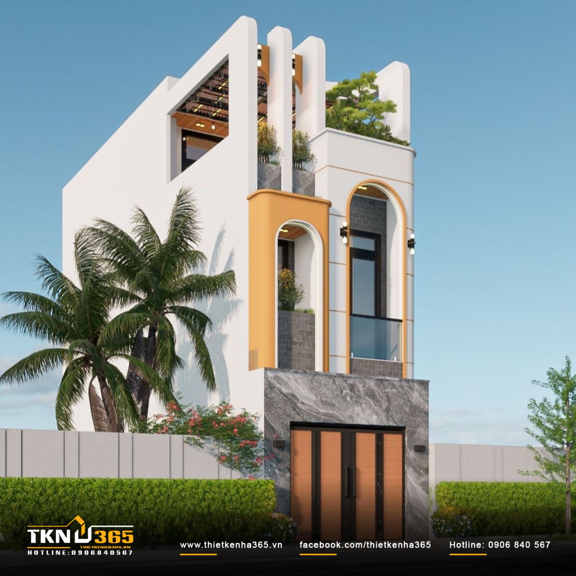 Mẫu nhà 1 trệt 1 lầu hiện đại có sân thượng phù hợp với gia đình sống tại đô thị