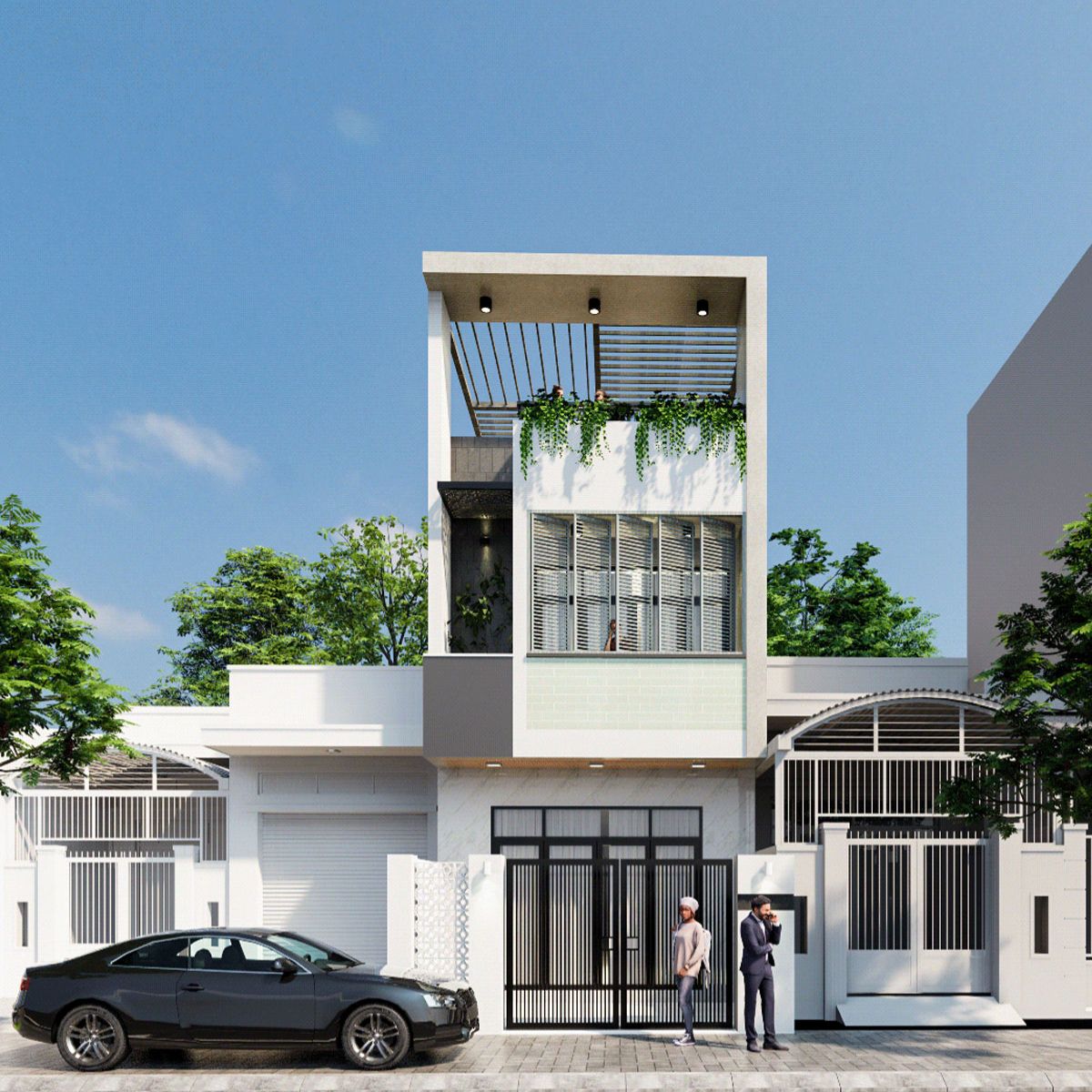 Nhà 1 trệt 1 lầu 1 sân thượng là phương án phù hợp cho thiết kế nhà phố diện tích vừa và nhỏ (Ảnh: Sưu tầm)