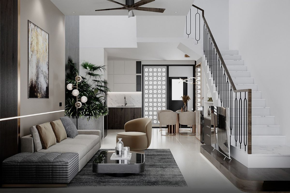 Thiết kế nội thất đơn giản, ưu ti&ecirc;n tủ kệ &acirc;m tường gi&uacute;p tối ưu c&ocirc;ng năng lưu trữ (Ảnh: Sưu tầm)