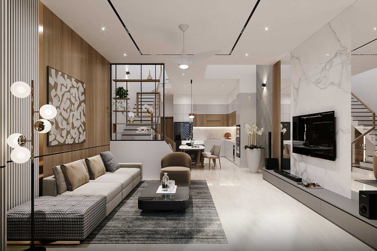 Nh&agrave; 1 trệt 1 lầu 5x15 n&ecirc;n bố tr&iacute; tầng trệt th&ocirc;ng tho&aacute;ng, vừa tối ưu diện t&iacute;ch vừa tăng khả năng tương t&aacute;c giữa c&aacute;c th&agrave;nh vi&ecirc;n trong gia đ&igrave;nh (Ảnh: Sưu tầm)