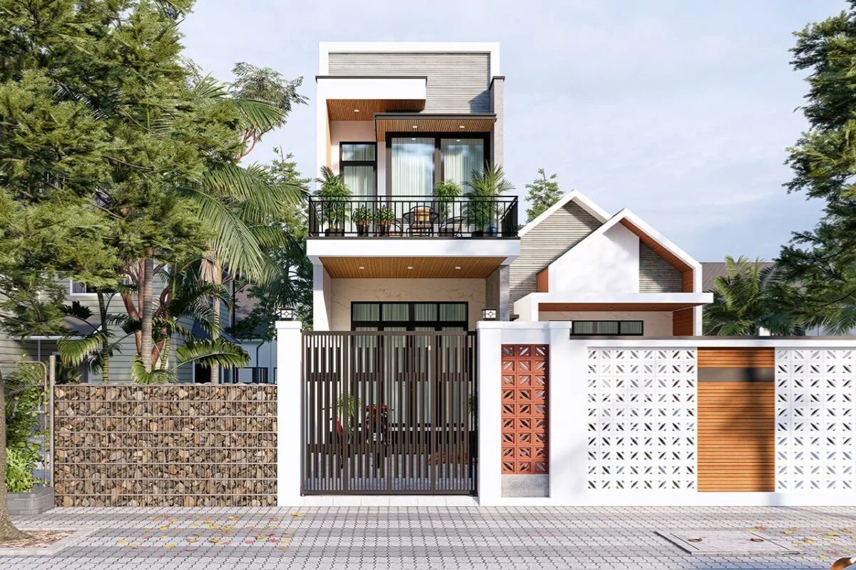 Nhà 1 trệt 1 lầu hẹp ngang cần đặc biệt quan tâm đến giải pháp lấy sáng và thông gió (Ảnh: Sưu tầm)