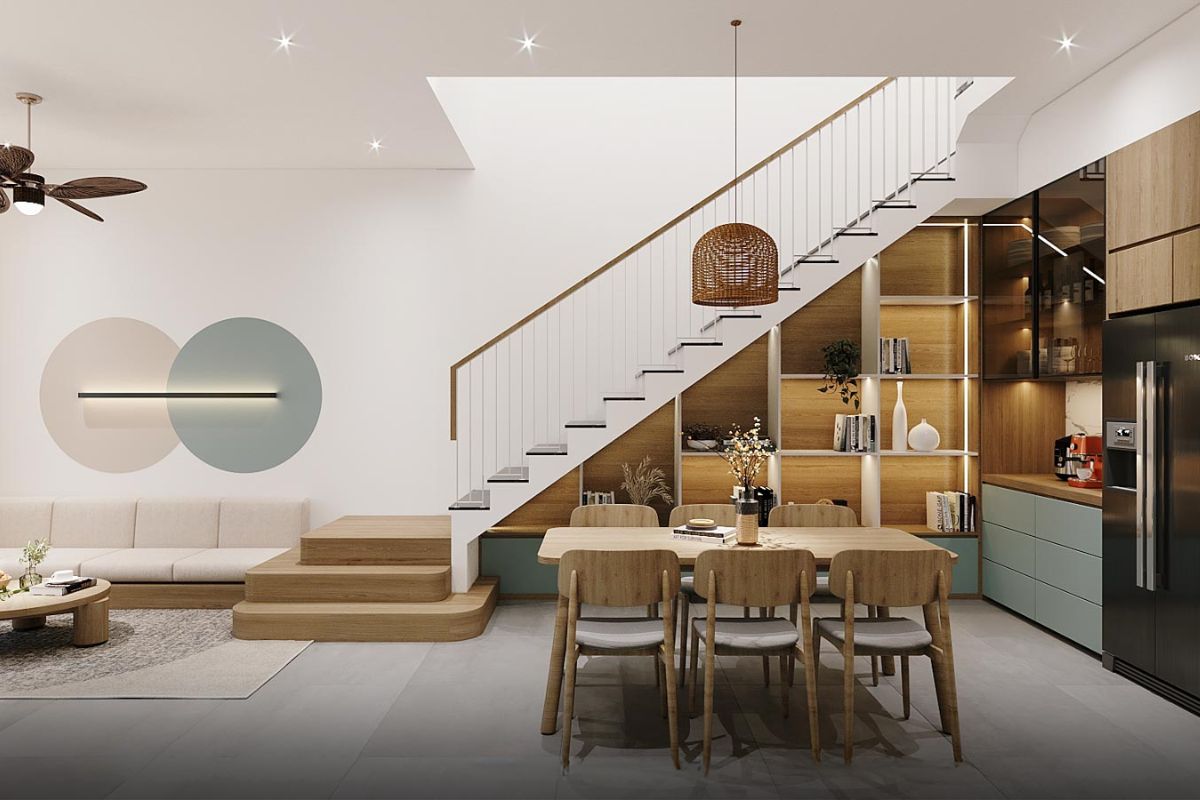 Nhà phố 1 trệt 1 lầu 4x12 thiết kế nội thất đơn giản, ưu tiên gam màu trung tính trang nhã để tạo cảm giác không gian rộng rãi hơn so với diện tích thực (Ảnh: Sưu tầm)