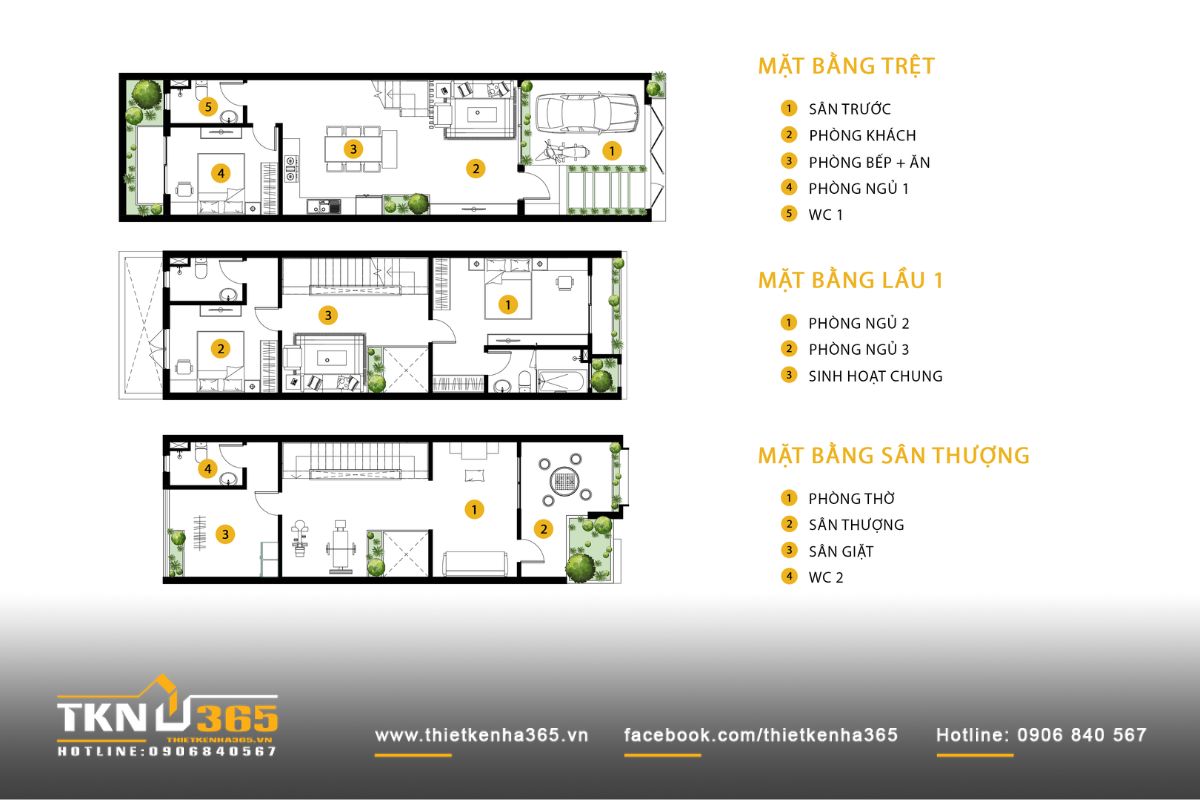 Các khu vực chức năng trong nhà phố 3 tầng bố trí khoa học, đáp ứng nhu cầu sử dụng của các thành viên trong gia đình