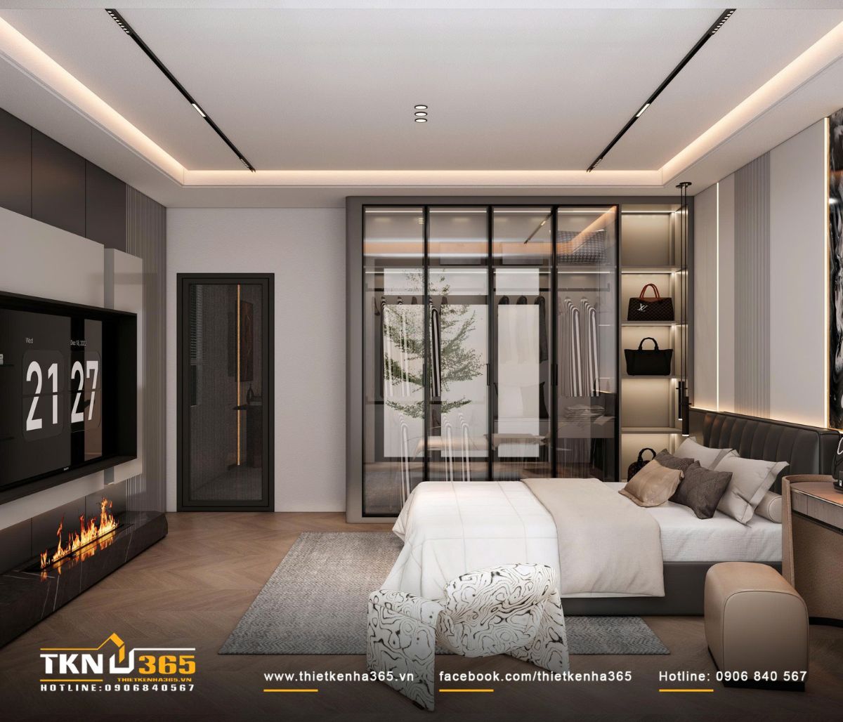 Hệ tủ k&iacute;nh kịch trần t&iacute;ch hợp đ&egrave;n LED gi&uacute;p khu vực lưu trữ trở n&ecirc;n sang trọng v&agrave; nhẹ nh&agrave;ng hơn