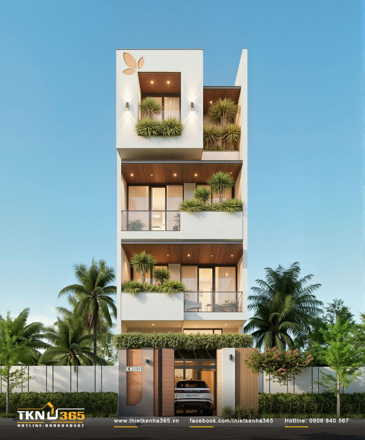 Khi l&ecirc;n đ&egrave;n, trần gỗ v&agrave; &aacute;nh s&aacute;ng &acirc;m trần l&agrave;m nổi bật cấu tr&uacute;c đặc - rỗng của to&agrave;n bộ mặt tiền nh&agrave; phố 4 tầng