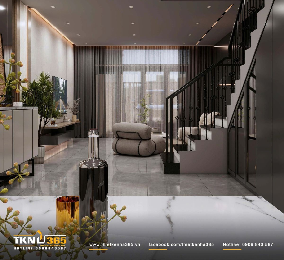 C&aacute;c lớp vật liệu gỗ, đ&aacute;, kim loại v&agrave; k&iacute;nh đan xen r&otilde; r&agrave;ng nhưng vẫn thống nhất trong bảng m&agrave;u trung t&iacute;nh, ho&agrave;n thiện tinh thần liền mạch của thiết kế