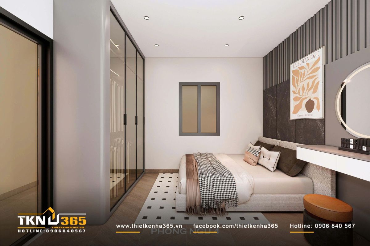 S&agrave;n gỗ xương c&aacute; l&agrave;m tăng cảm gi&aacute;c ấm &aacute;p v&agrave; chuyển động cho ph&ograve;ng ngủ trong nh&agrave; phố 4 tầng