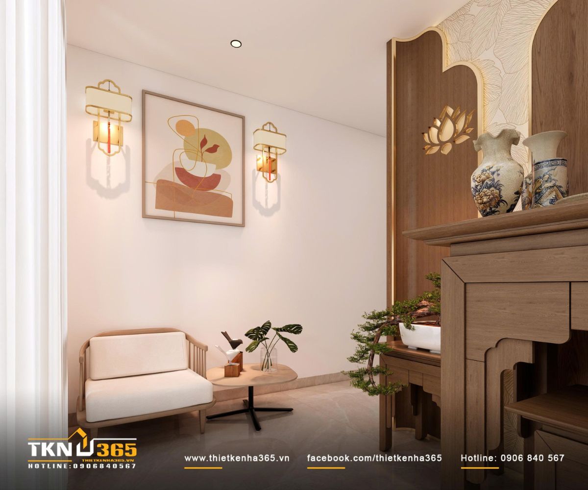 G&oacute;c ngồi b&ecirc;n cửa sổ với &aacute;nh s&aacute;ng dịu nhẹ gi&uacute;p kh&ocirc;ng gian thờ tự giữ được sự tĩnh lặng v&agrave; c&acirc;n bằng