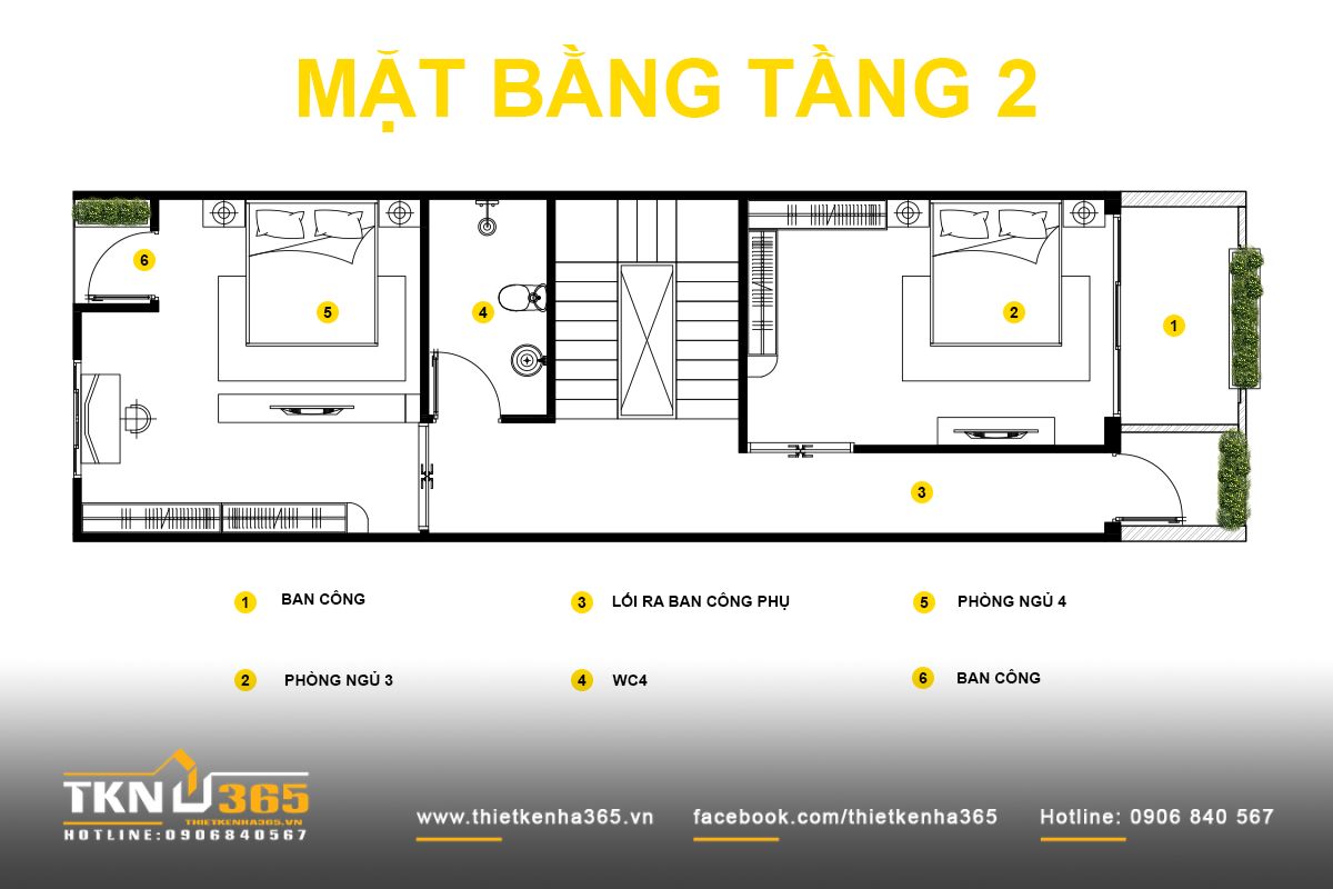 Mặt bằng tầng 2 tiếp tục duy tr&igrave; cấu tr&uacute;c c&ocirc;ng năng tương tự tầng 1, đảm bảo sự ri&ecirc;ng tư cho từng ph&ograve;ng ngủ v&agrave; tăng cường tiếp x&uacute;c &aacute;nh s&aacute;ng tự nhi&ecirc;n qua ban c&ocirc;ng