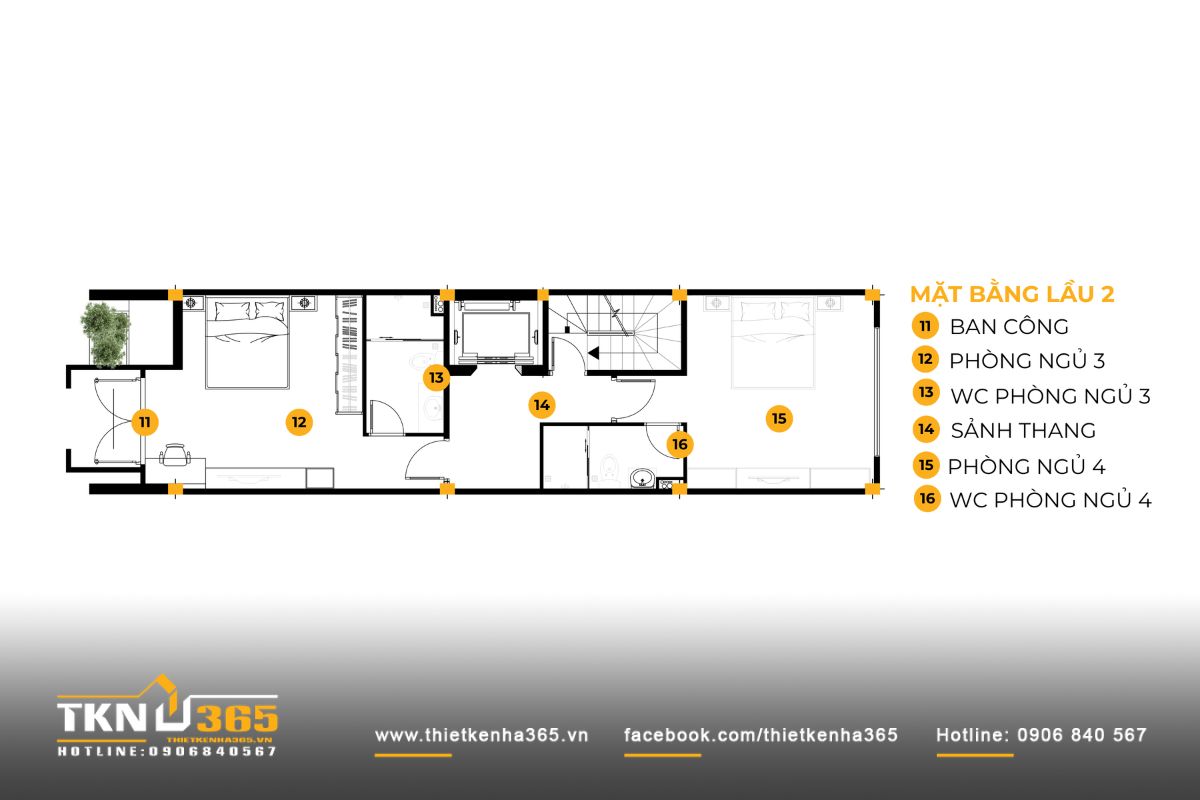 Tầng hai tiếp tục cấu tr&uacute;c ph&acirc;n lớp mạch lạc với hai ph&ograve;ng ngủ c&oacute; WC ri&ecirc;ng, tăng t&iacute;nh độc lập trong sinh hoạt cho từng th&agrave;nh vi&ecirc;n