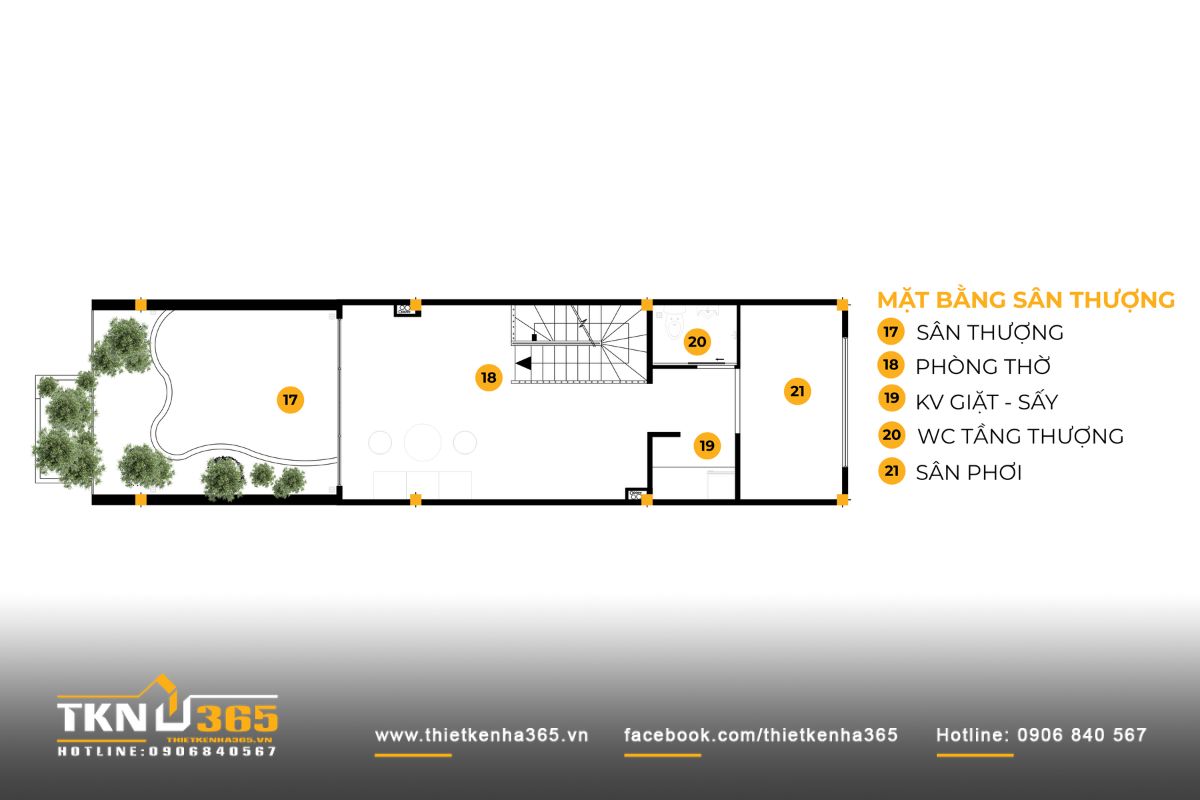 Tầng cao nhất bố tr&iacute; ph&ograve;ng thờ l&ugrave;i về sau v&agrave; s&acirc;n thượng ph&iacute;a trước, h&igrave;nh th&agrave;nh khoảng chuyển tiếp y&ecirc;n tĩnh, t&aacute;ch biệt khỏi nhịp sinh hoạt thường ng&agrave;y