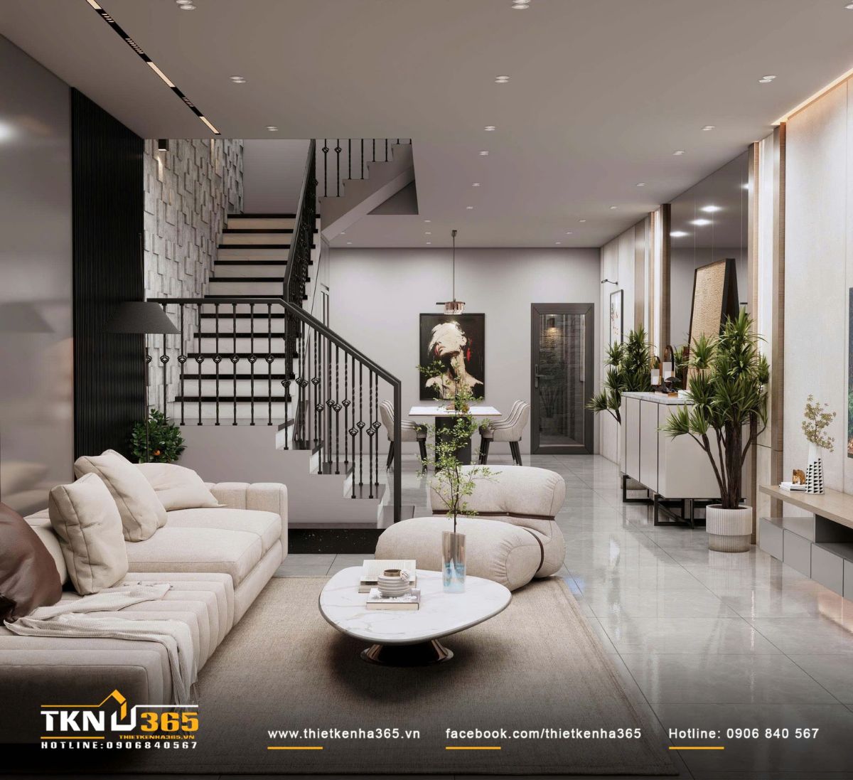 Trong nh&agrave; phố 4 tầng 4x18m, ph&ograve;ng kh&aacute;ch kết nối liền mạch với khu vực bếp - ăn, đảm bảo khả năng tương t&aacute;c giữa c&aacute;c th&agrave;nh vi&ecirc;n trong gia đ&igrave;nh