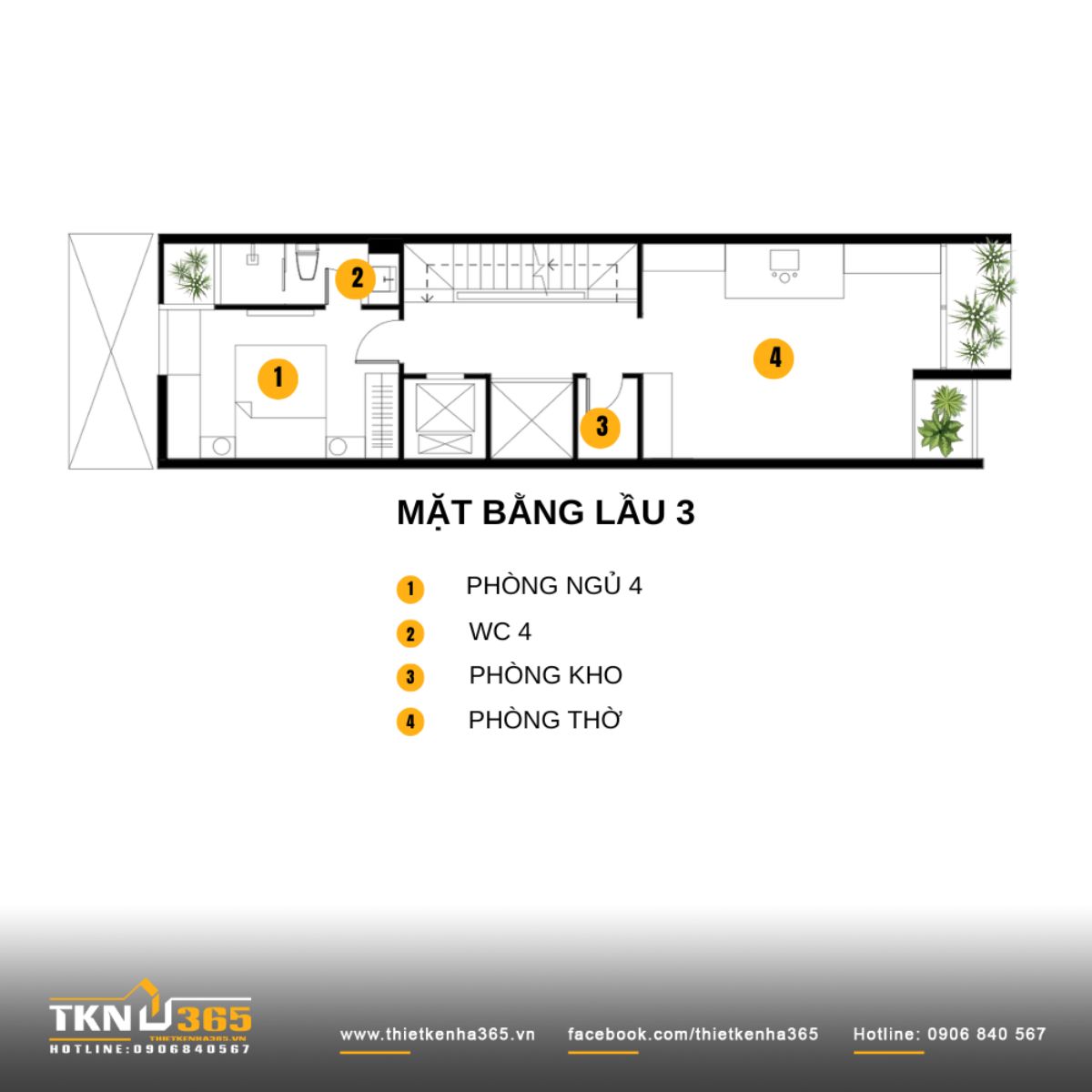 Tầng cao nhất d&agrave;nh cho ph&ograve;ng ngủ, ph&ograve;ng thờ v&agrave; kho, trong đ&oacute; ph&ograve;ng thờ đặt ở vị tr&iacute; cao v&agrave; y&ecirc;n tĩnh nhất của nh&agrave; phố 4 tầng
