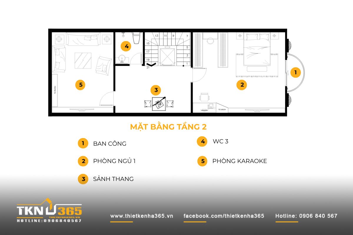 Tầng 2 của nhà phố 5 tầng có phòng karaoke, đáp ứng nhu cầu giải trí của các thành viên trong gia đình