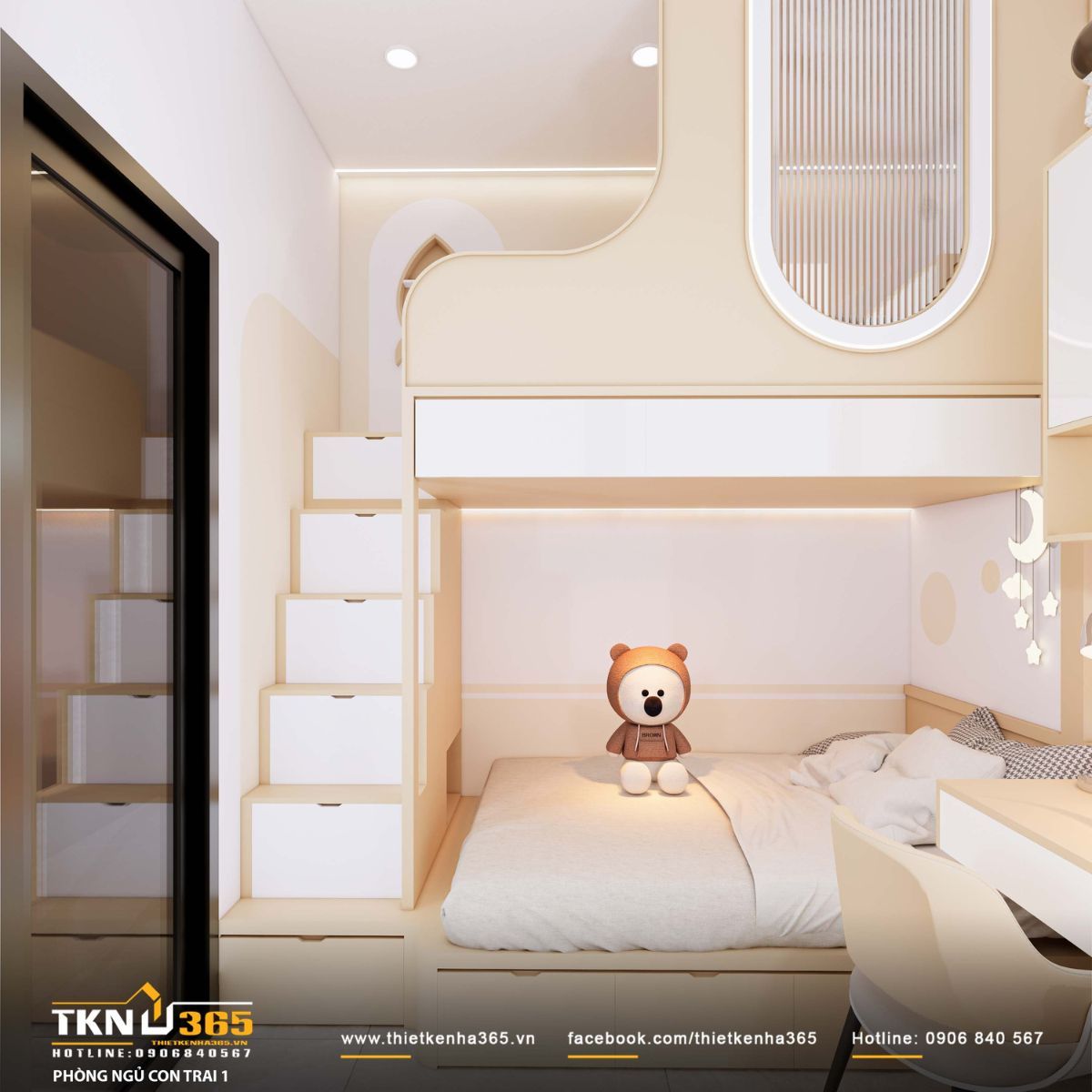 Hệ giường tầng kết hợp thang leo t&iacute;ch hợp hộc k&eacute;o gi&uacute;p tối ưu diện t&iacute;ch, tạo sự thuận tiện v&agrave; an to&agrave;n khi sử dụng h&agrave;ng ng&agrave;y