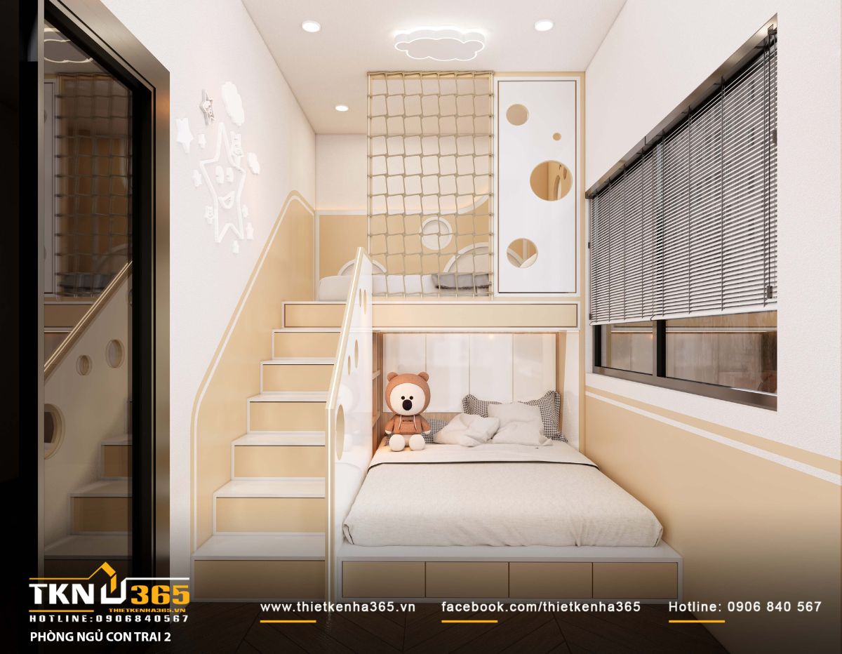 Gam be - kem dịu mắt kết hợp &aacute;nh s&aacute;ng gi&aacute;n tiếp từ trần tạo n&ecirc;n kh&ocirc;ng gian ấm &aacute;p, nhẹ nh&agrave;ng, ph&ugrave; hợp với nhịp sinh hoạt v&agrave; cảm x&uacute;c của trẻ nhỏ