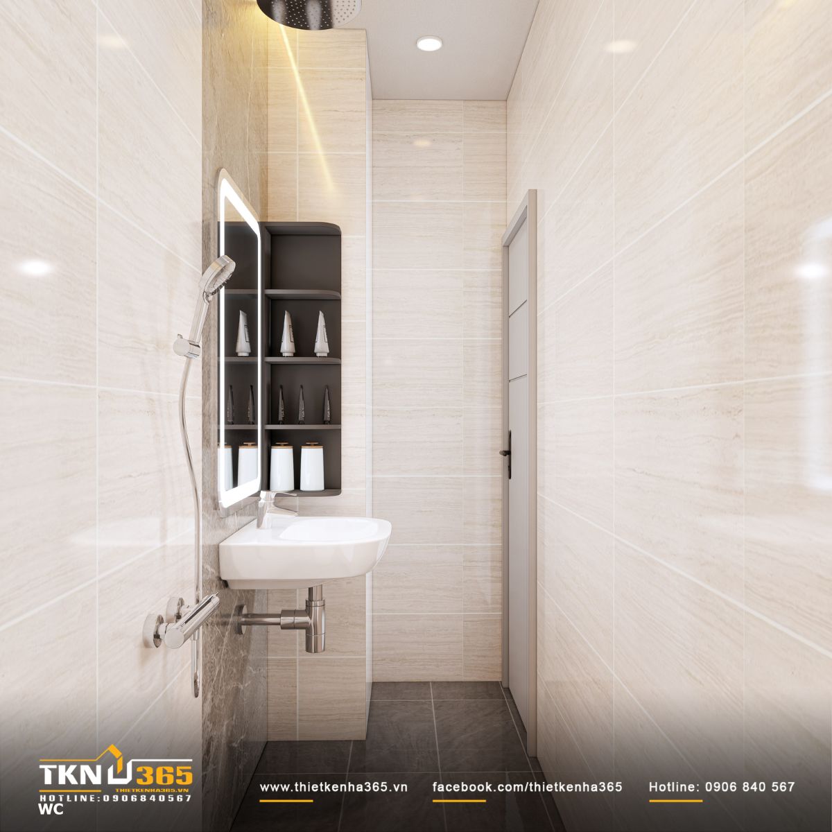 Hệ kệ mở &acirc;m tường bố tr&iacute; cạnh lavabo hỗ trợ lưu trữ ngăn nắp, giữ ph&ograve;ng tắm th&ocirc;ng tho&aacute;ng v&agrave; dễ bảo tr&igrave;