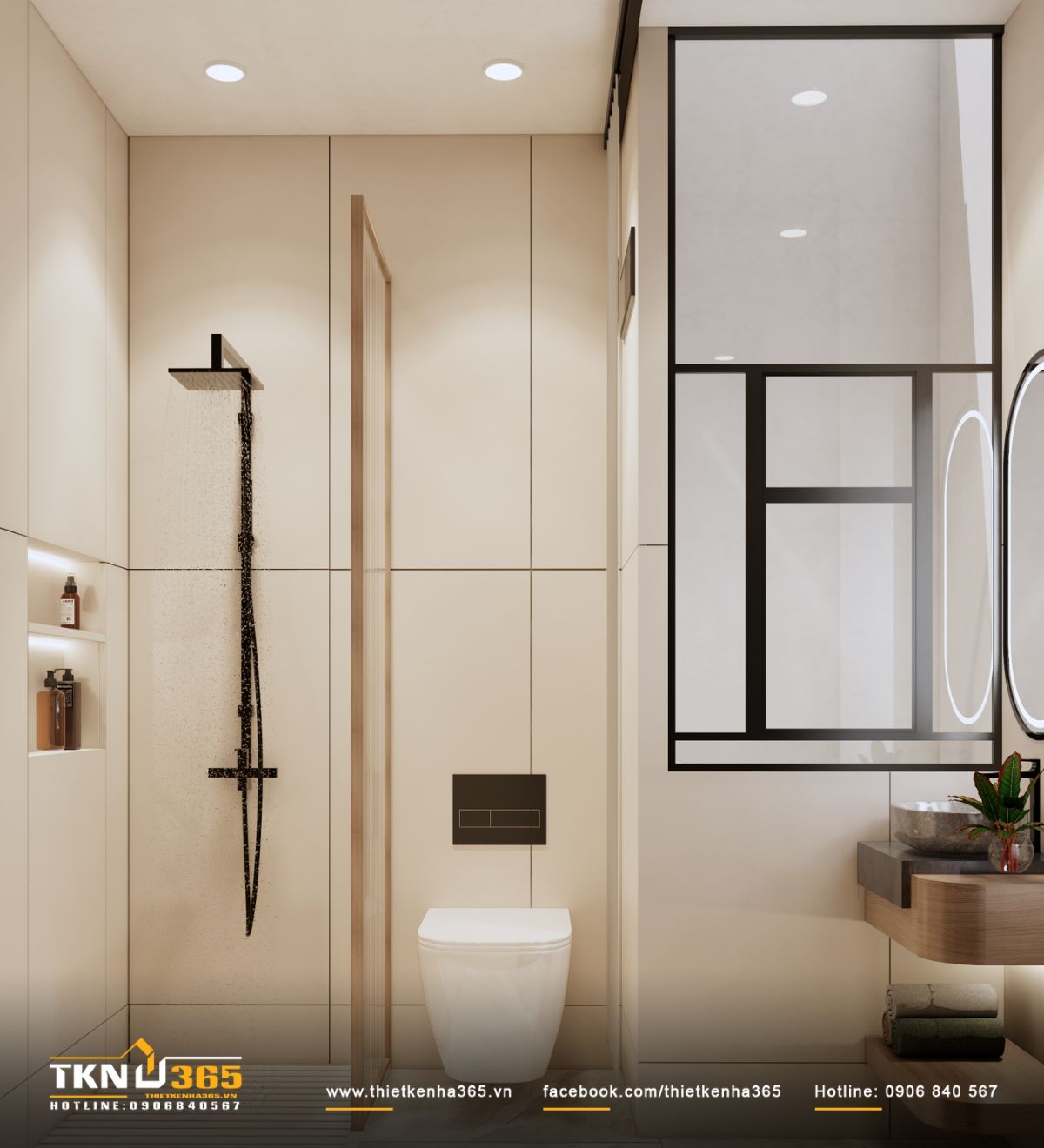 C&aacute;c hộc &acirc;m tường t&iacute;ch hợp &aacute;nh s&aacute;ng gi&uacute;p cất gọn vật dụng, giữ bề mặt ph&ograve;ng tắm lu&ocirc;n tho&aacute;ng sạch