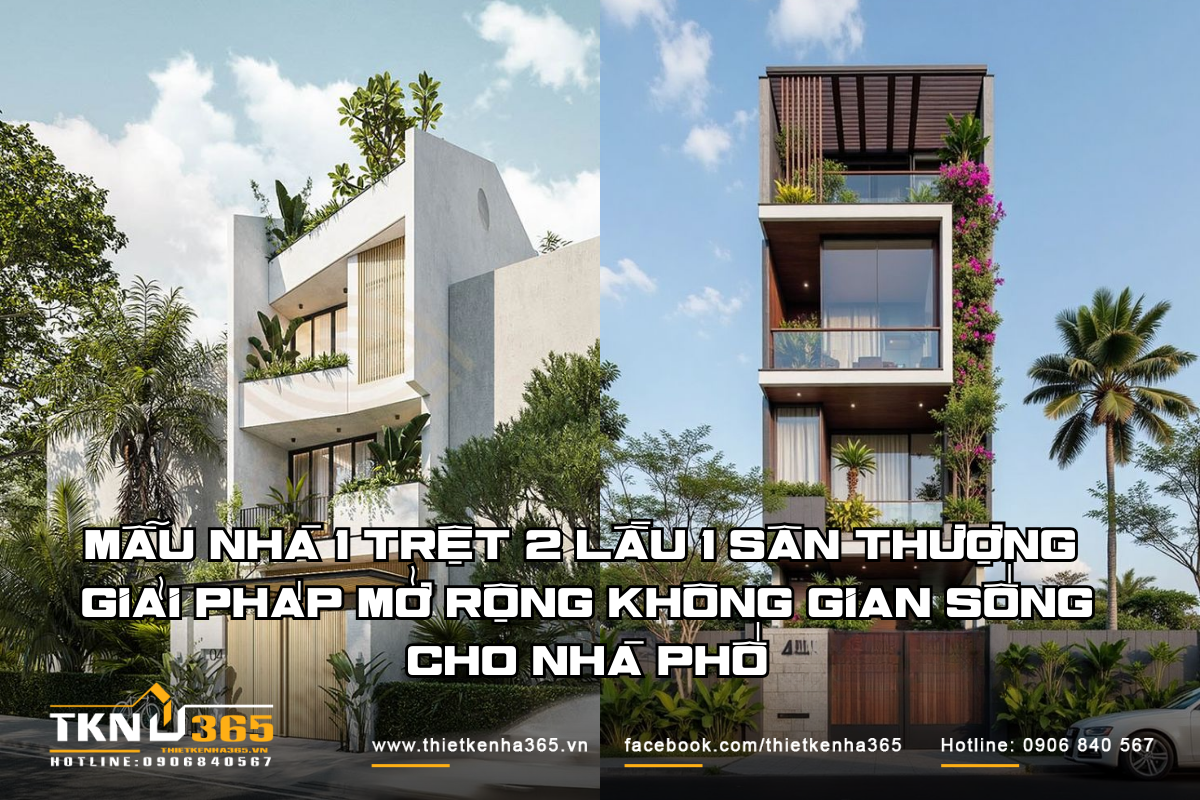 Mẫu nhà 1 trệt 2 lầu 1 sân thượng - Giải pháp mở rộng không gian sống cho nhà phố