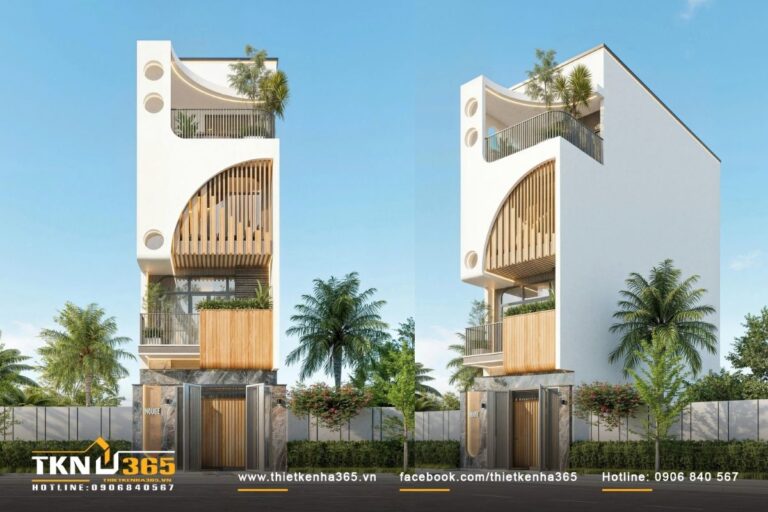 Nh&agrave; phố 4 tầng hiện đại chọn đường cong l&agrave;m điểm nhấn cho mặt tiền hẹp ngang